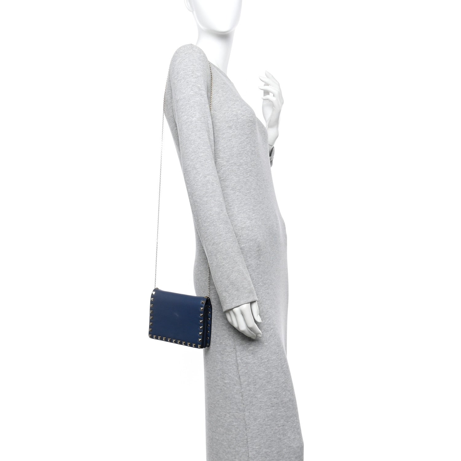 Calfskin Rockstud Wallet On Chain Marine