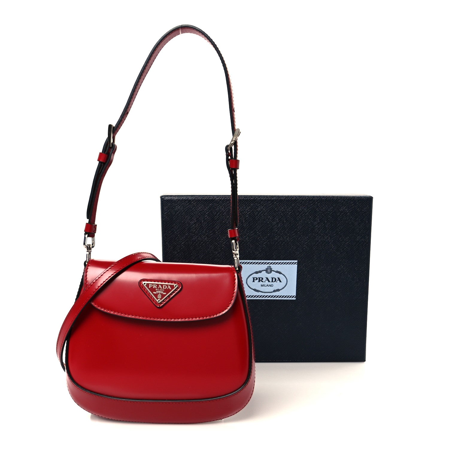 Spazzolato Mini Cleo Flap Adjustable Strap Shoulder Bag Scarlatto Black