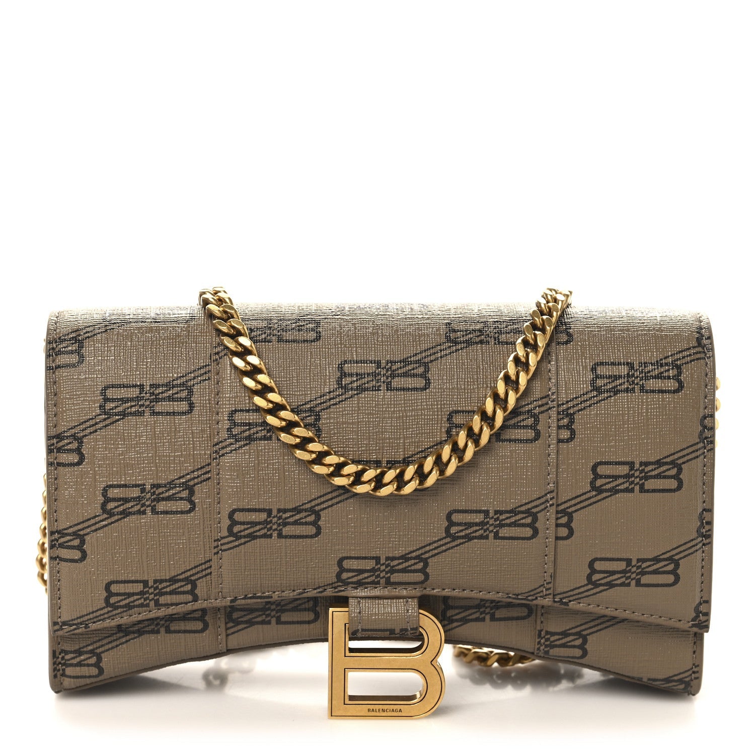 Coated Canvas BB Monogram Hourglass Chain Bag Beige Brown