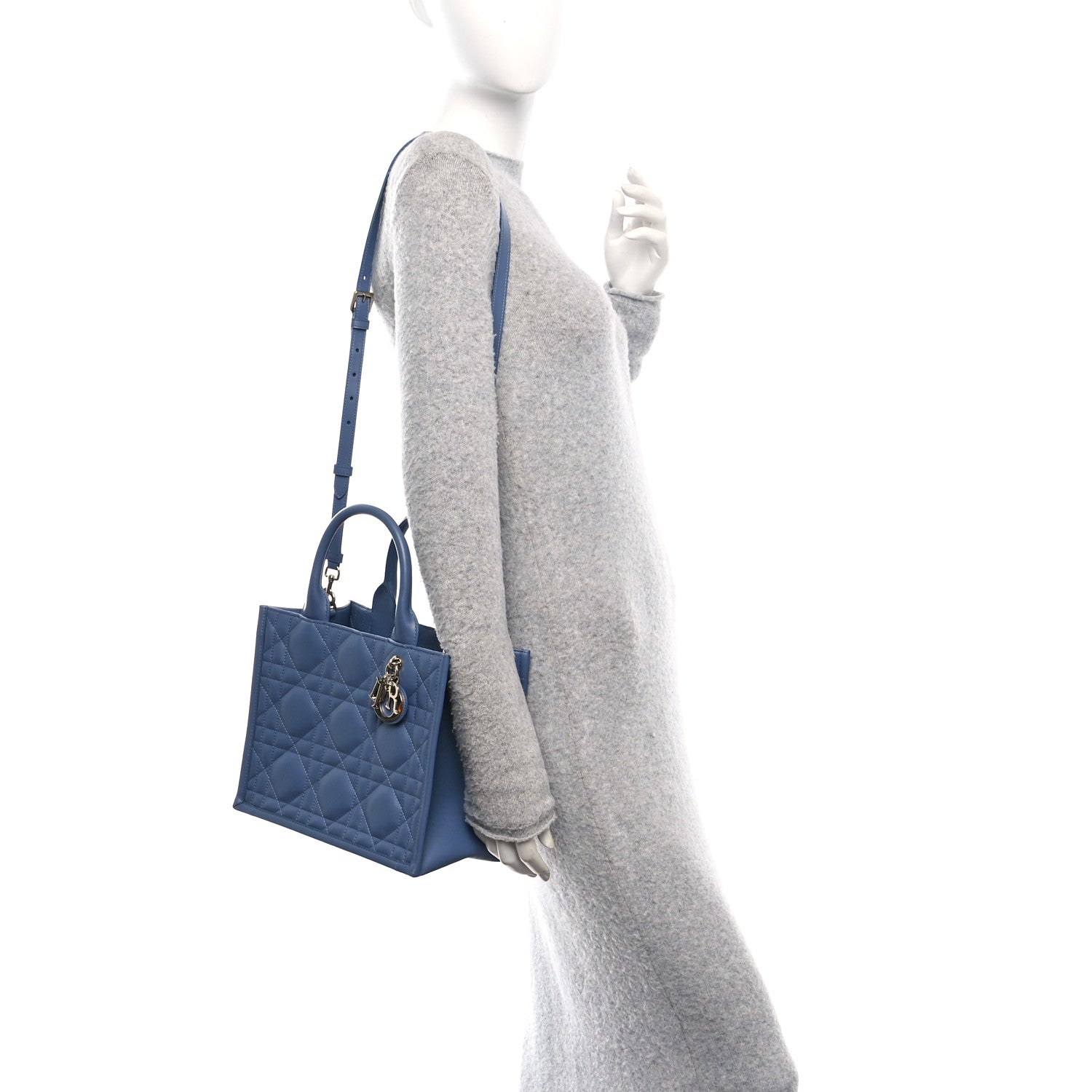 Calfskin Macro Cannage Small Book Tote Denim Blue