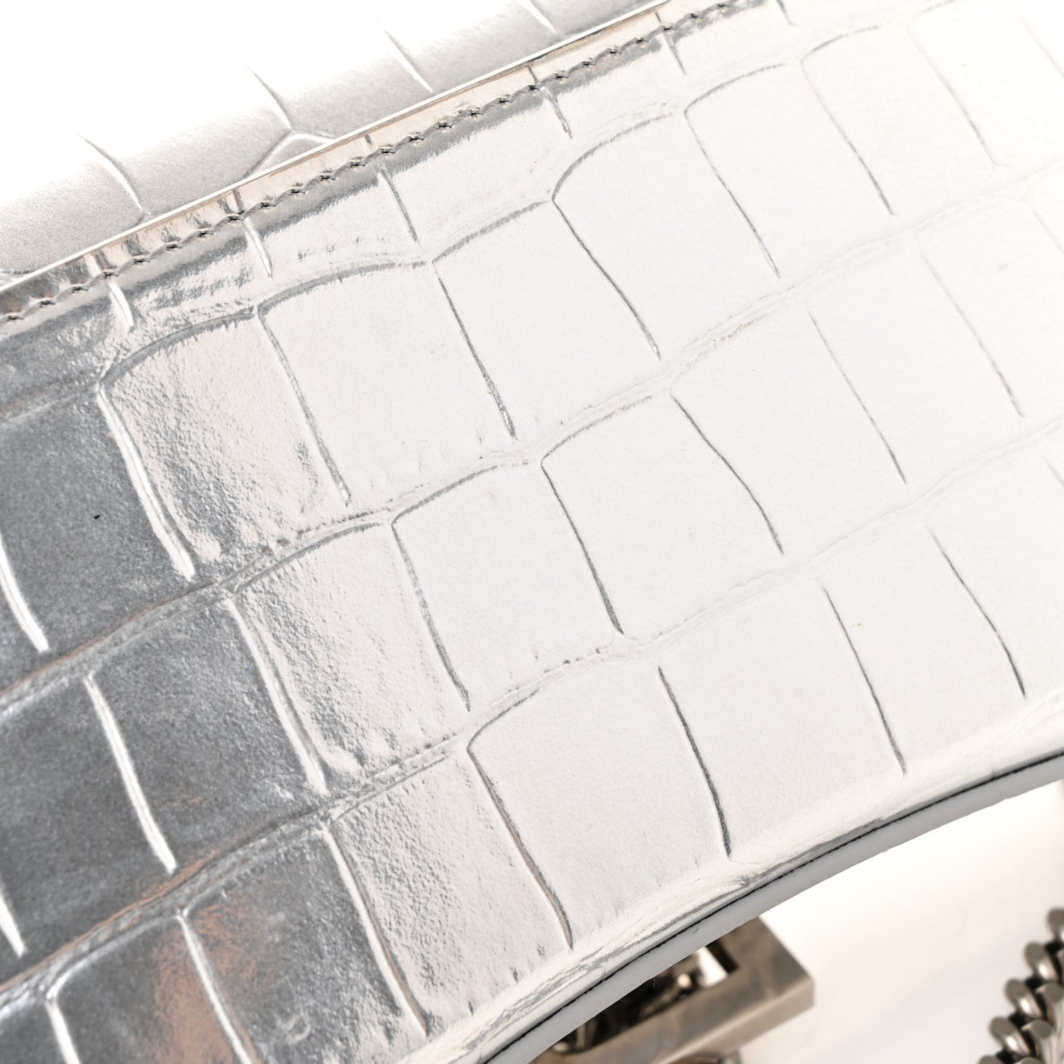 Metallic Calfskin Crocodile Embossed Hourglass Chain Bag Silver