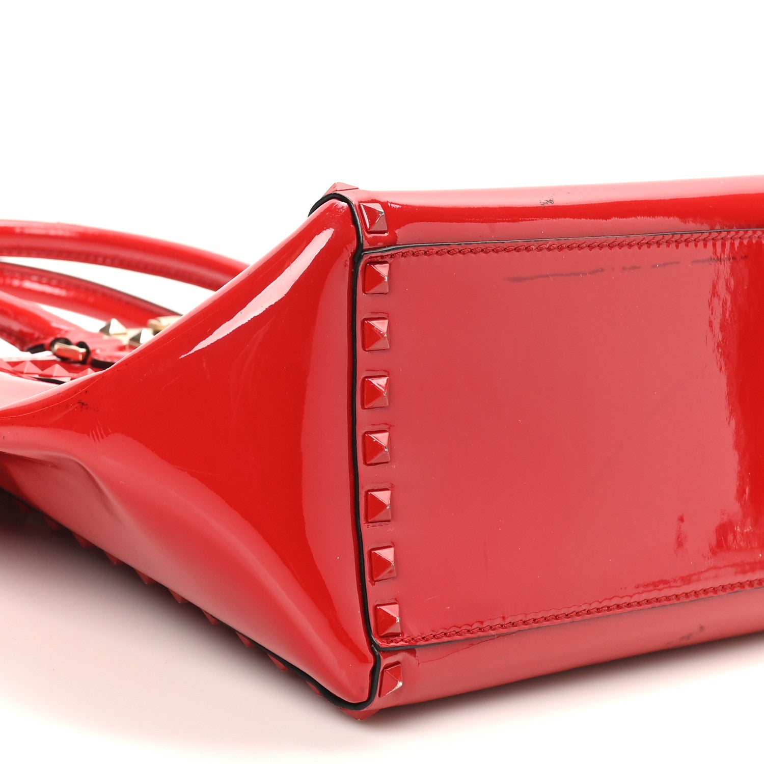 Patent Monochrome Rockstud Double Handle Tote Rosso Valentino