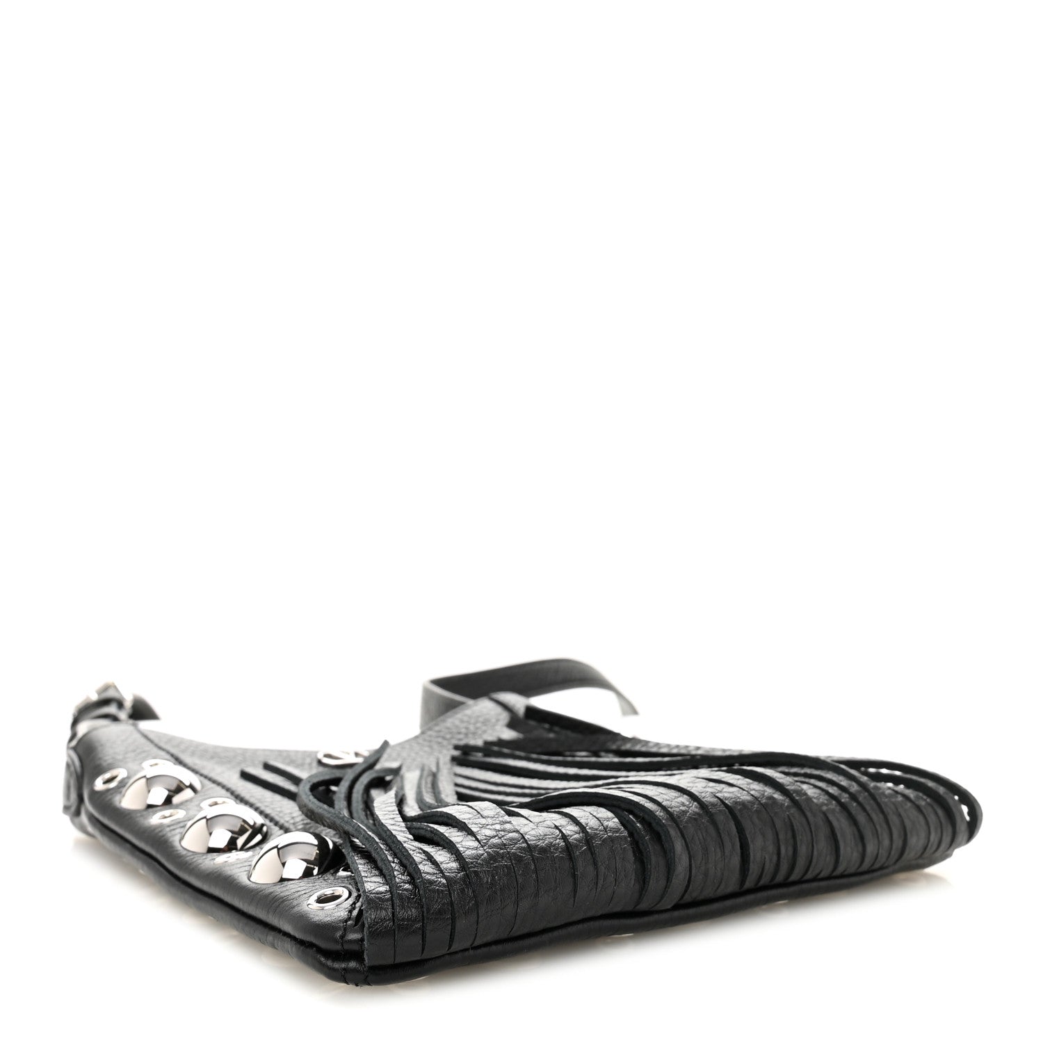 Grained Calfskin Studded Nellcote Fringe Shoulder Bag Black