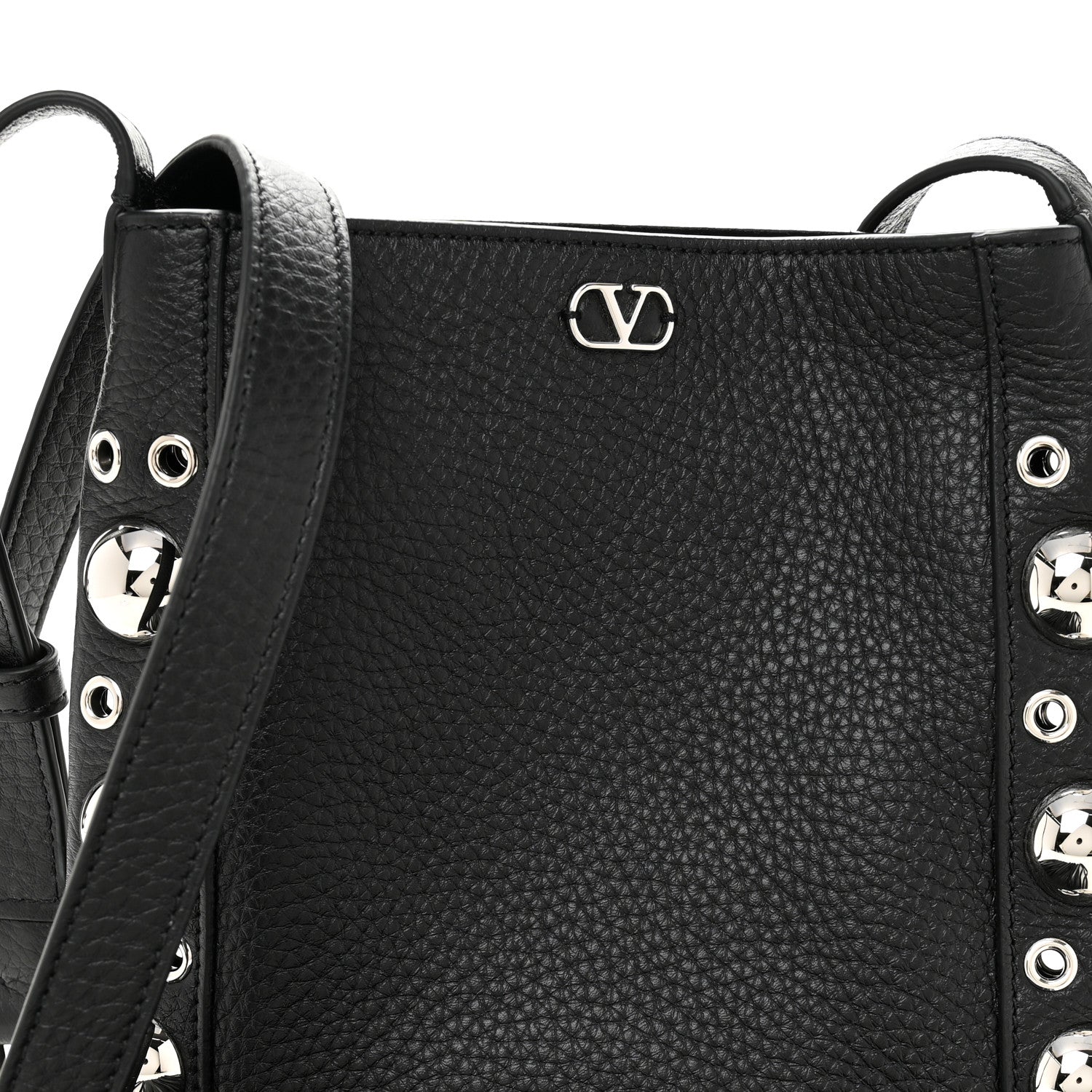 Grained Calfskin Studded Nellcote Fringe Shoulder Bag Black