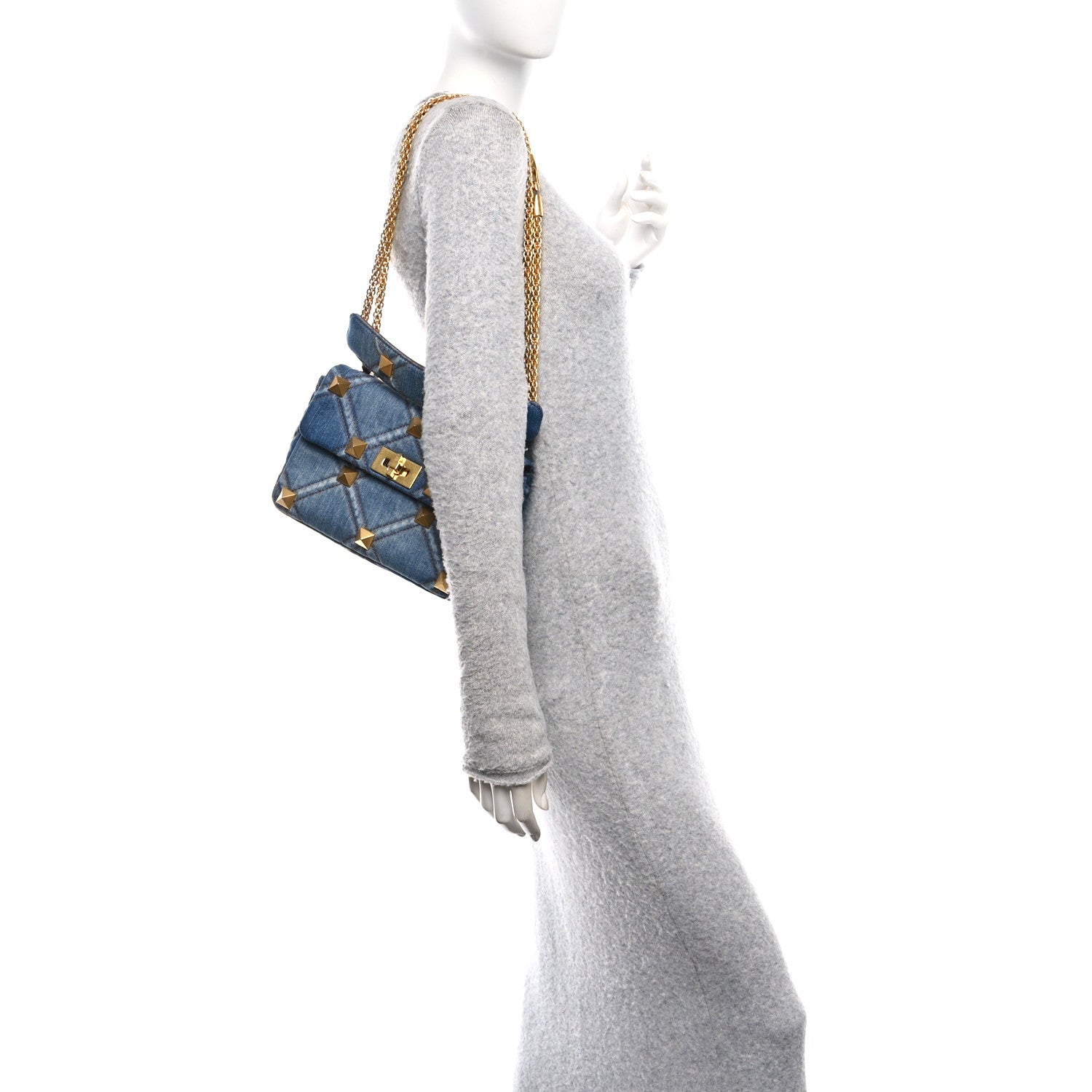 Denim Medium Roman Stud Shoulder Bag Light Denim Selleria