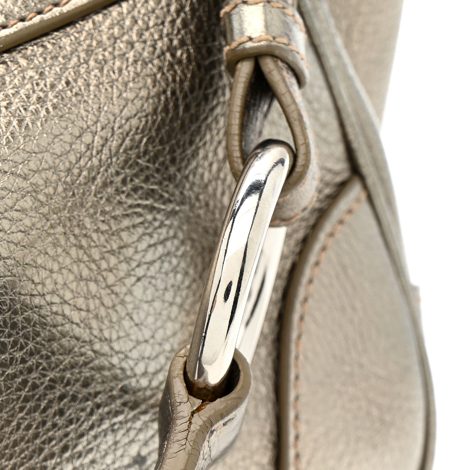 Metallic Vitello Daino Pushlock Shoulder Bag Peltro