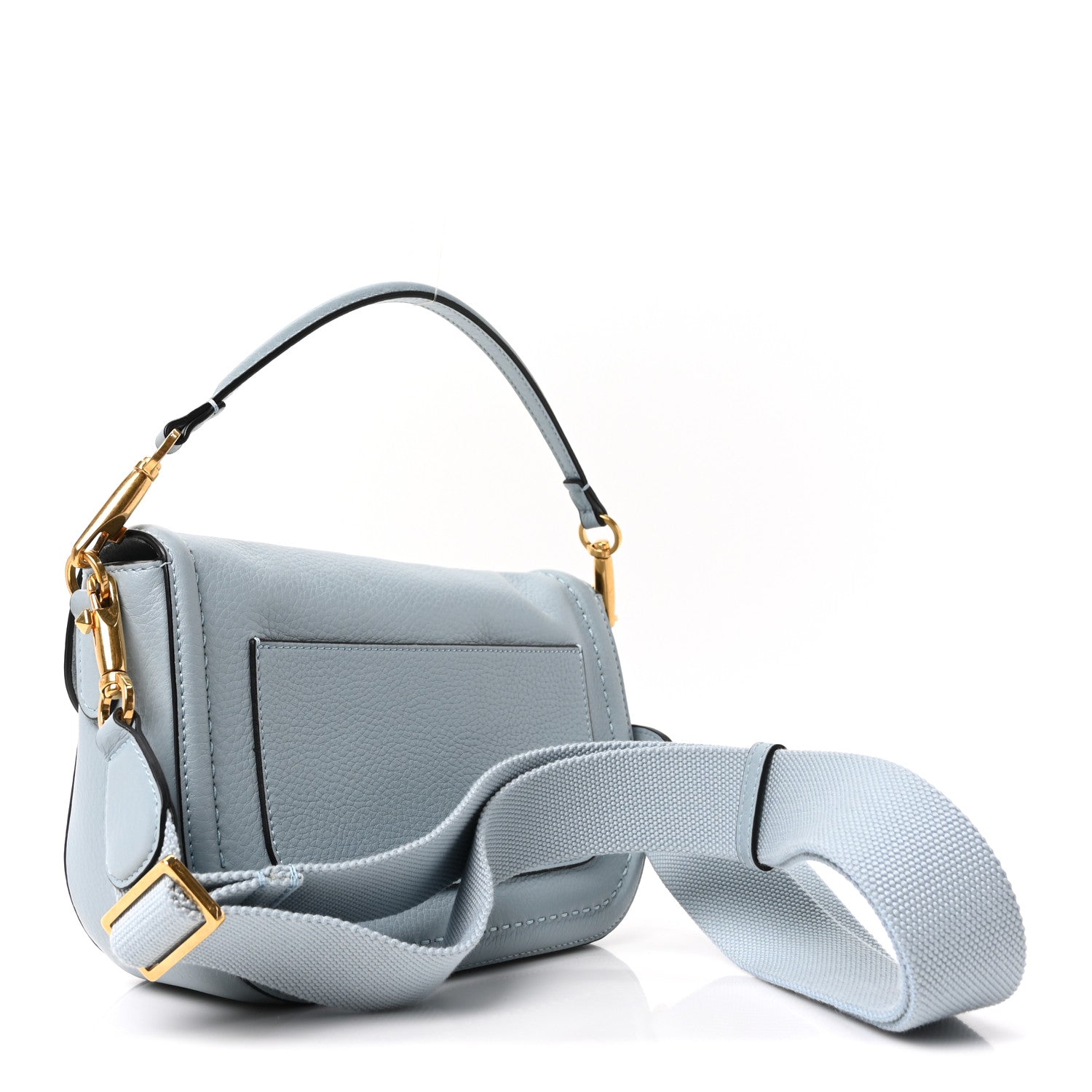 Pebbled Calfskin Vlogo Small Top Handle Shoulder Bag Blu Porcellana