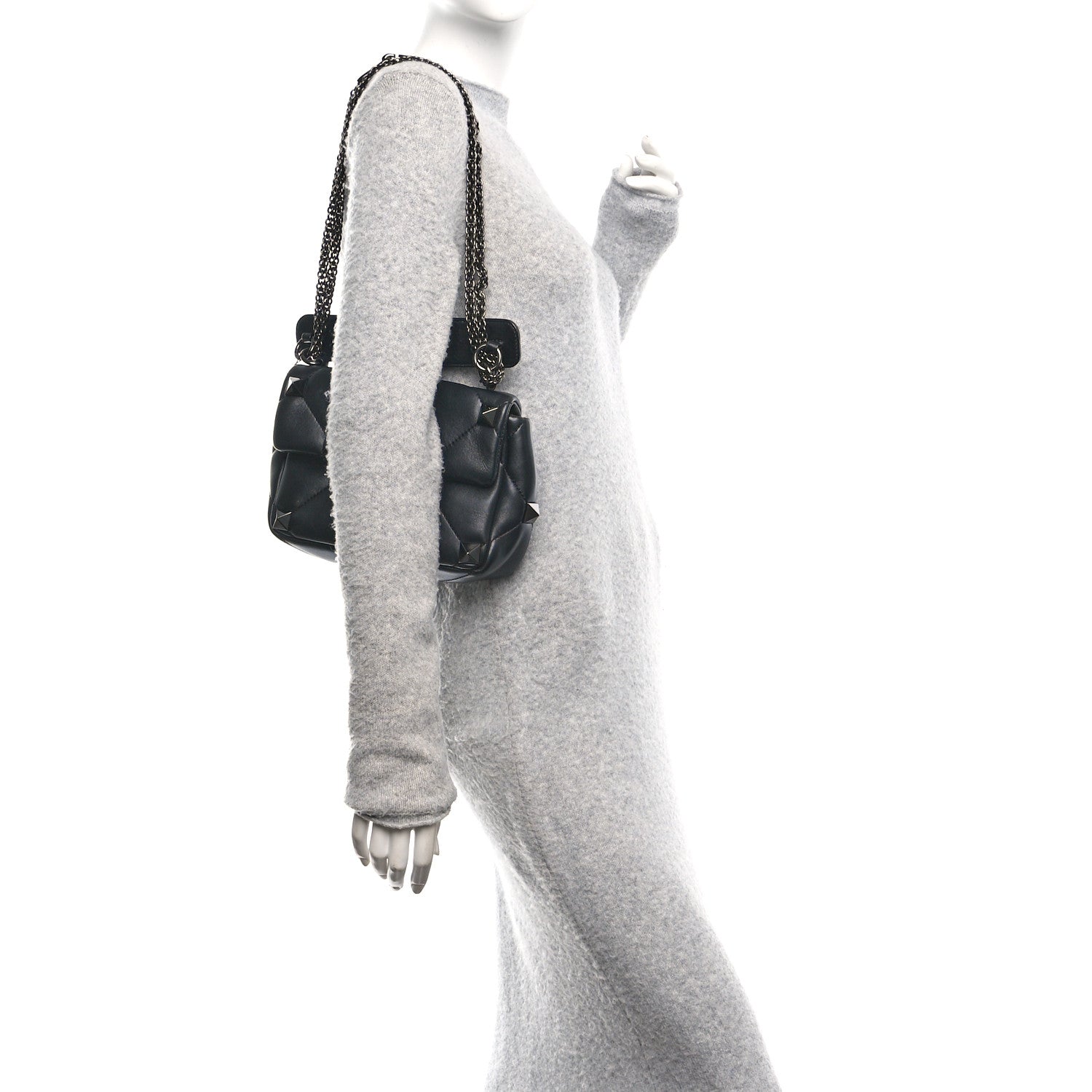 Nappa Monochrome Medium Roman Stud Shoulder Bag Black