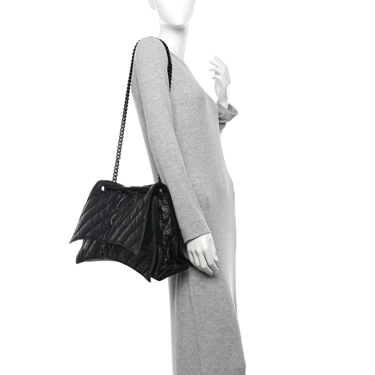 Crushed Calfskin Quilted Matte Black Hardware Large Crush Chain Bag Black