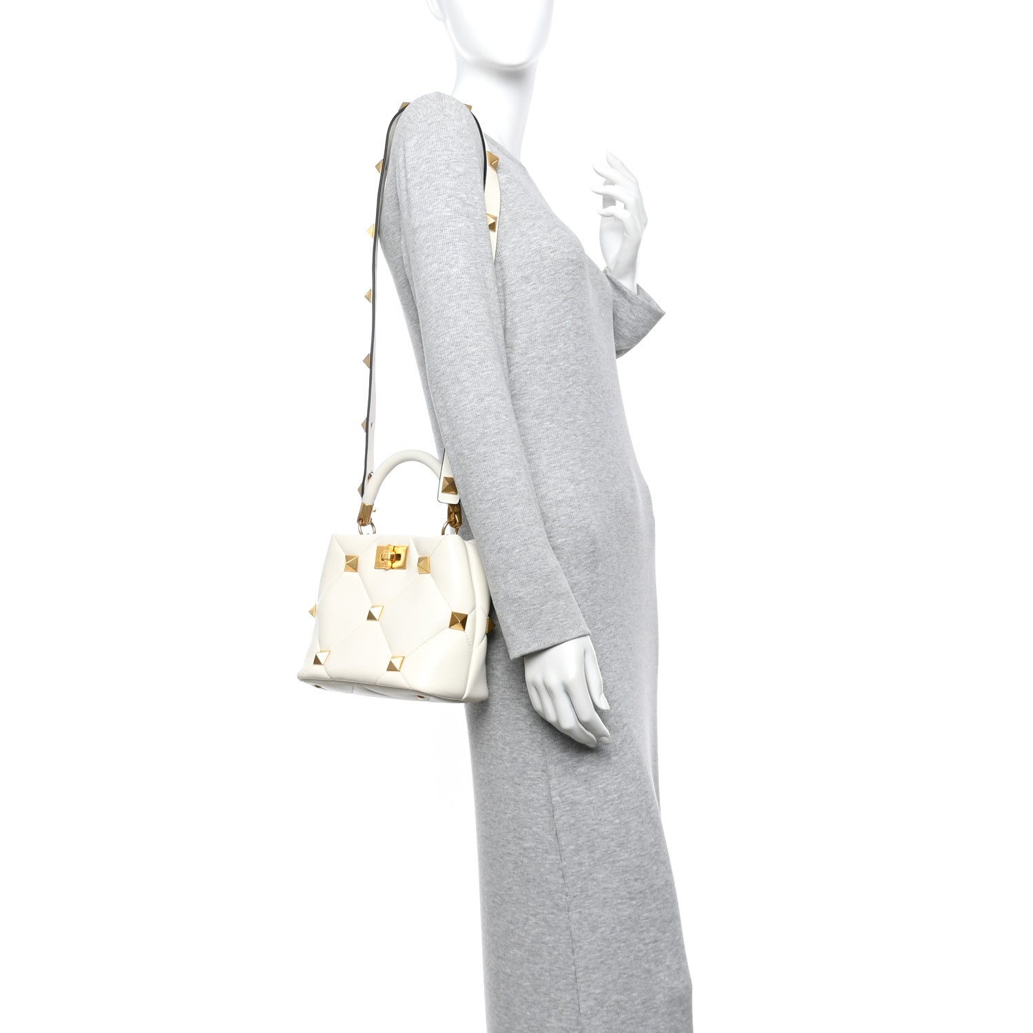 Nappa Small Roman Stud The Handle Bag Ivory