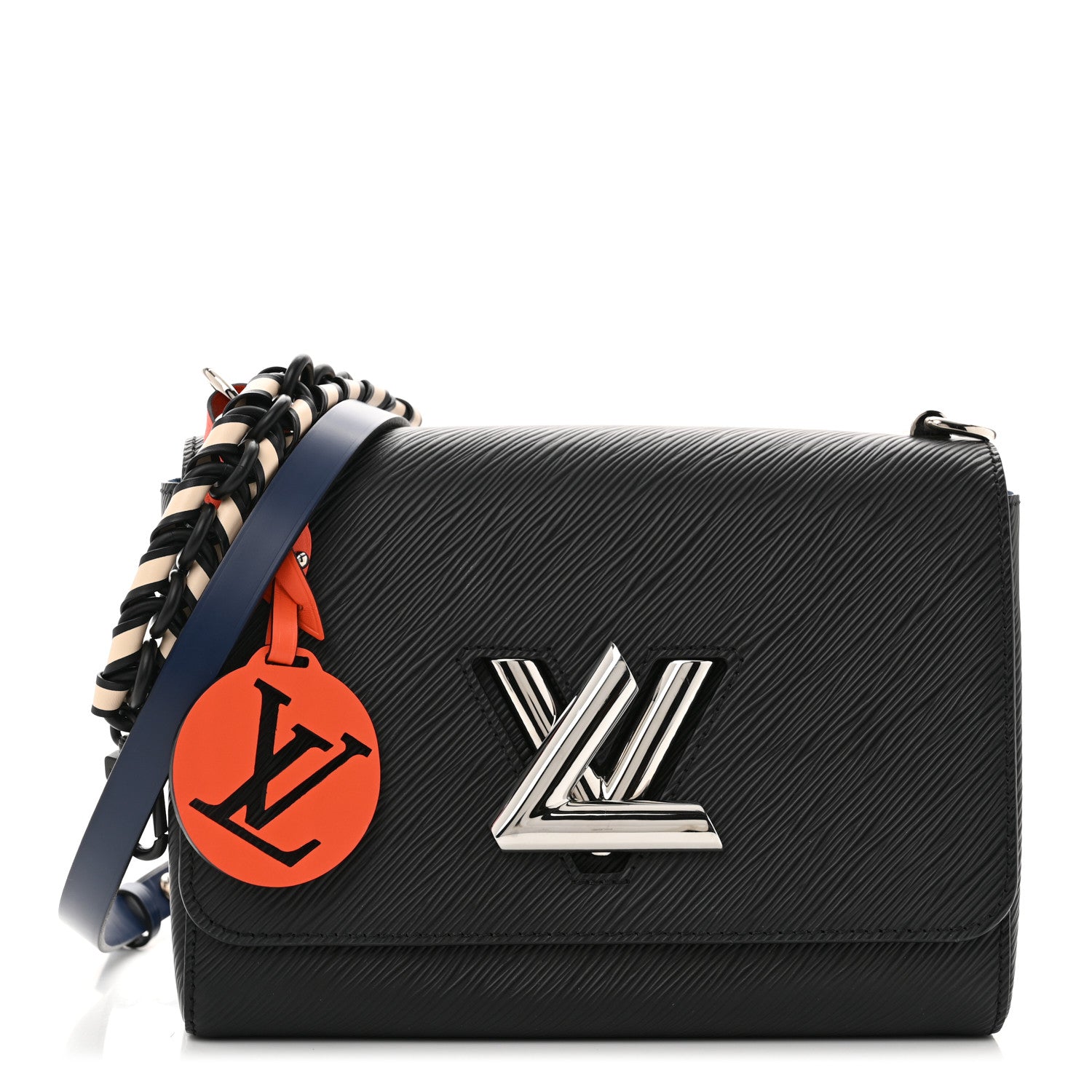 Epi Twist Braided Strap Shoulder Bag MM Black Orange Fluo Cobalt
