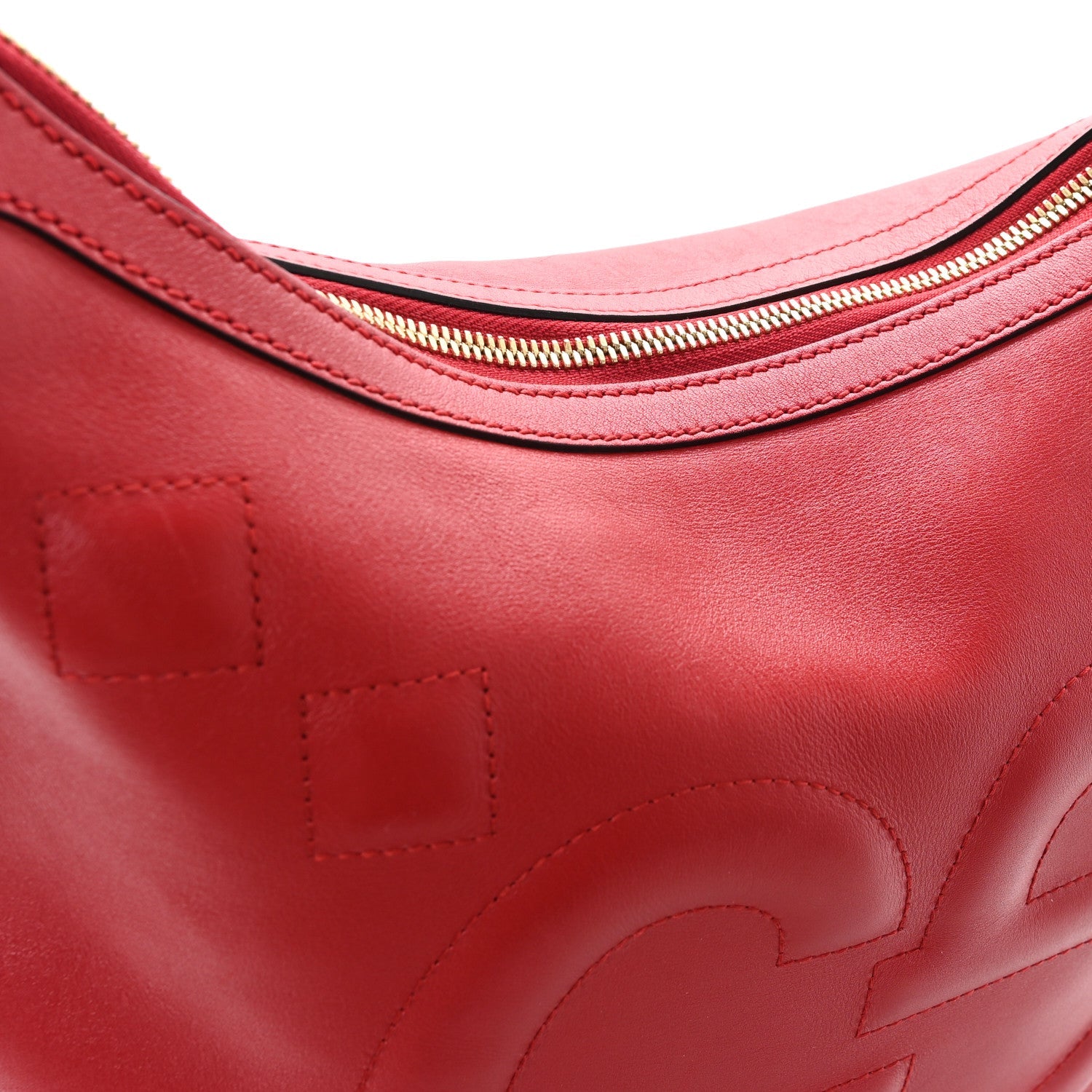 Apollo Calfskin GG Dadini Embroidered Chain Hobo Hibiscus Red