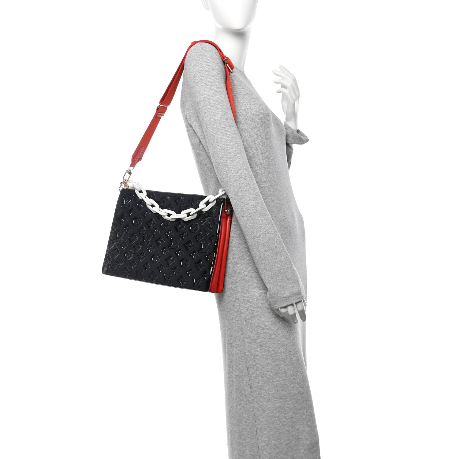 Patent Embossed Monogram Lambskin Coussin MM Black Red