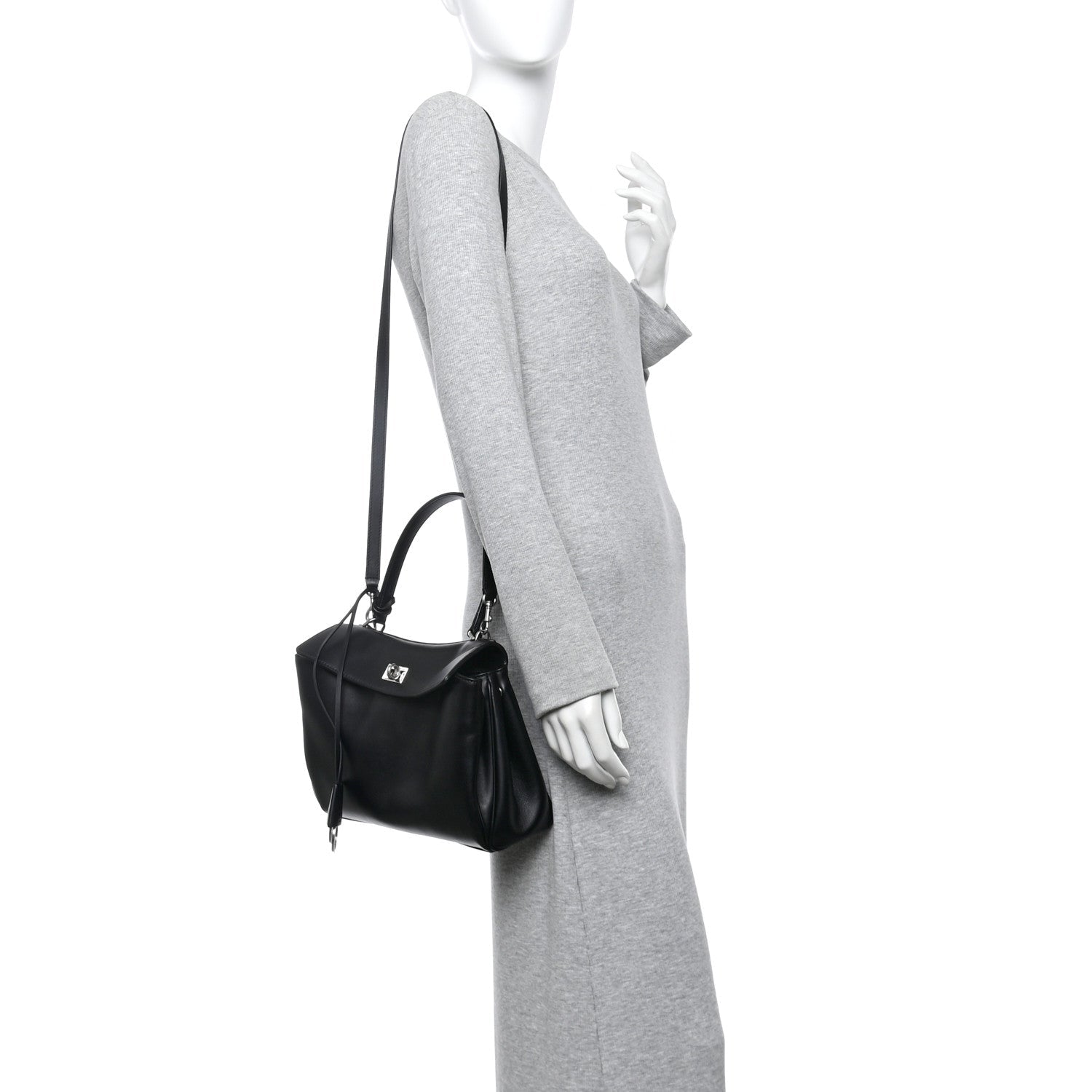 Natural Smooth Calfskin Small Rodeo Top Handle Handbag Black