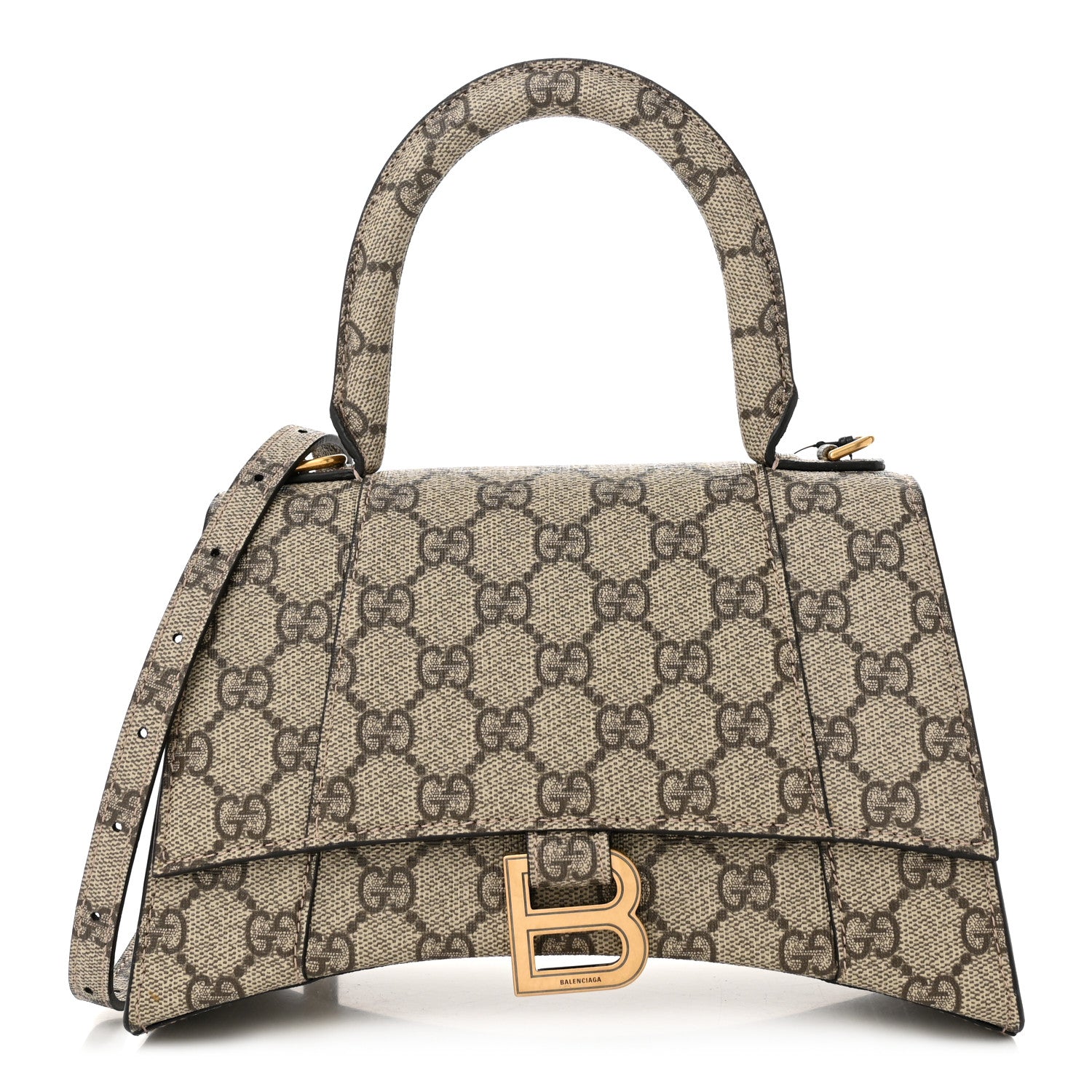X GUCCI GG Supreme Monogram Small Hourglass Top Handle Bag Beige Ebony