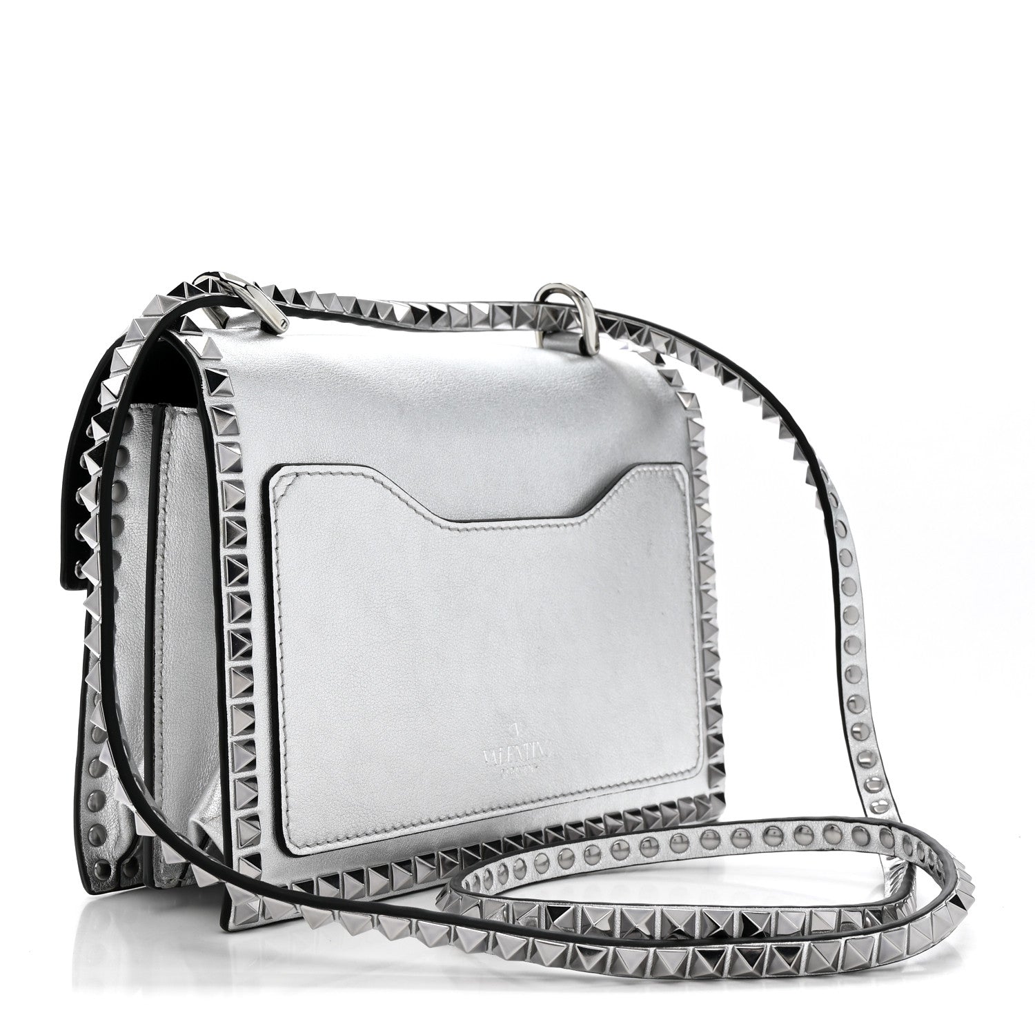 Metallic Calfskin Small Rockstud No Limit Shoulder Bag Silver