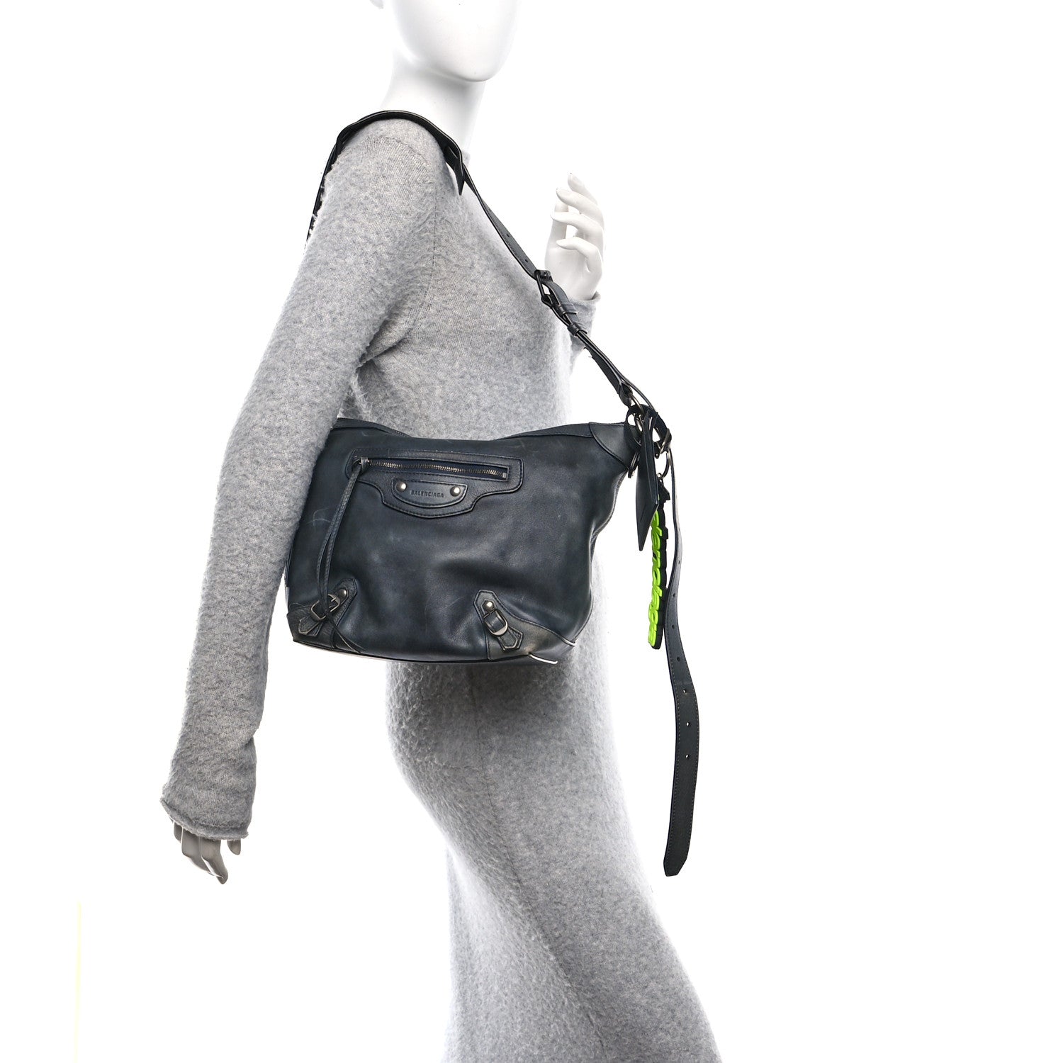 Used Calfskin Silver Hardware Small Neo Classic City Navy