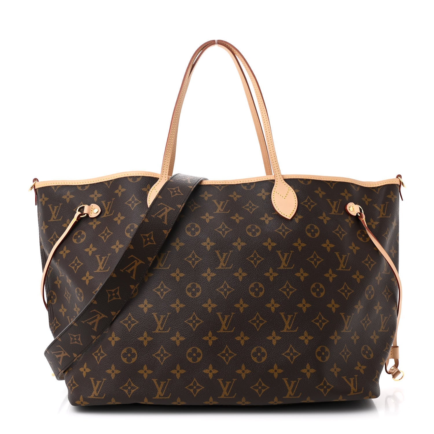 Monogram Stamped Inside Out Neverfull Bandouliere GM Beige