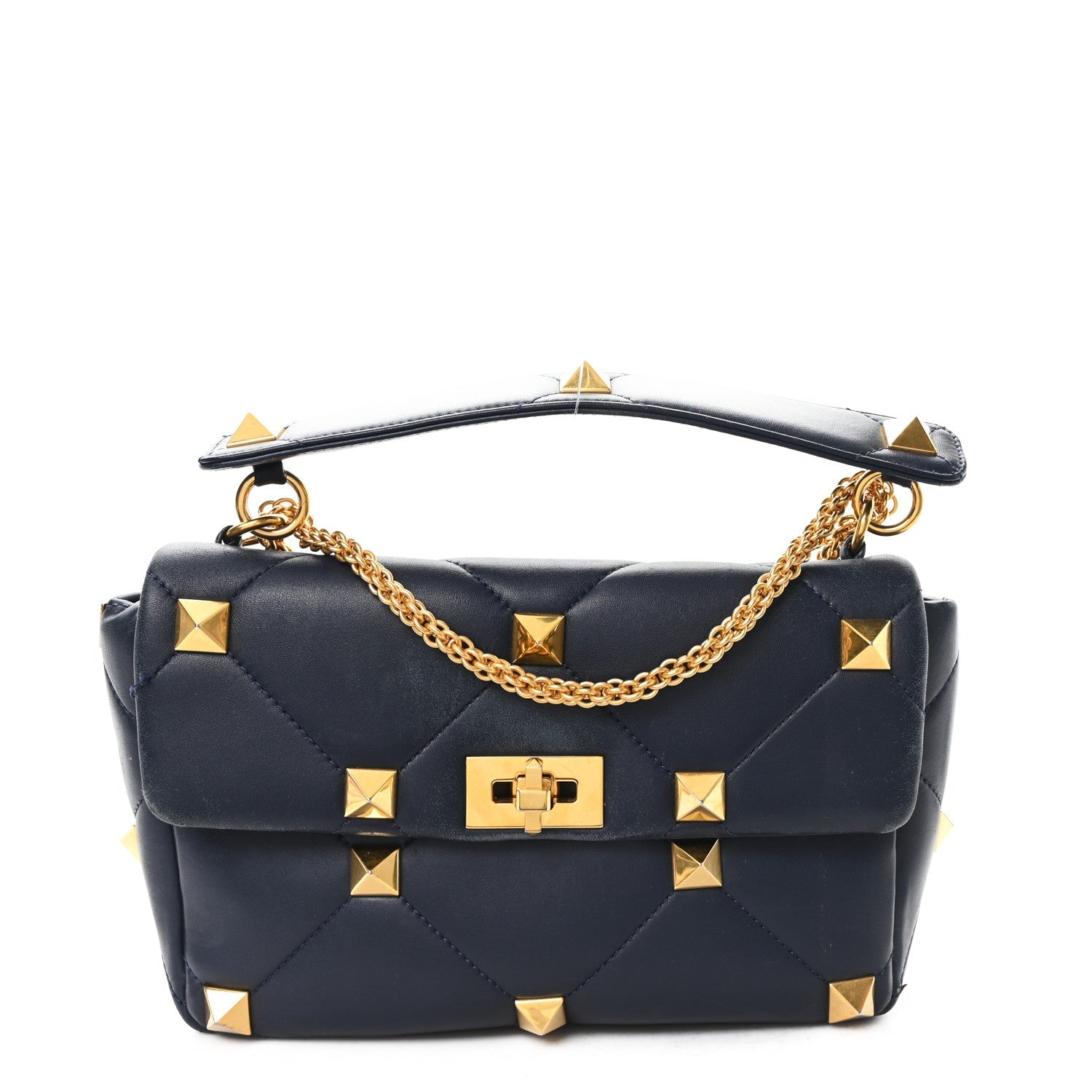 Nappa Large Roman Stud Shoulder Bag Marine