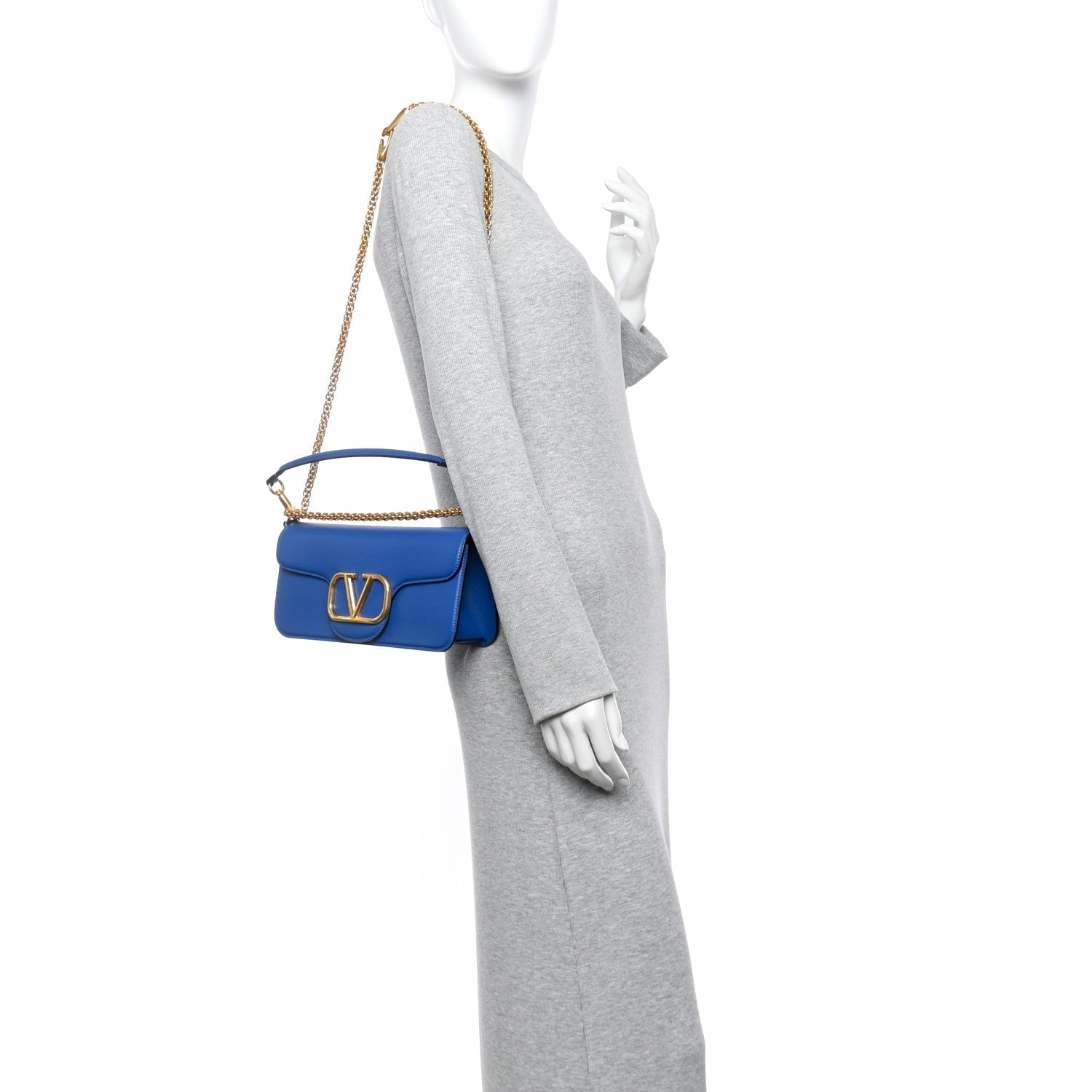 Calfskin Vlogo Loco Shoulder Bag Riverside Blue