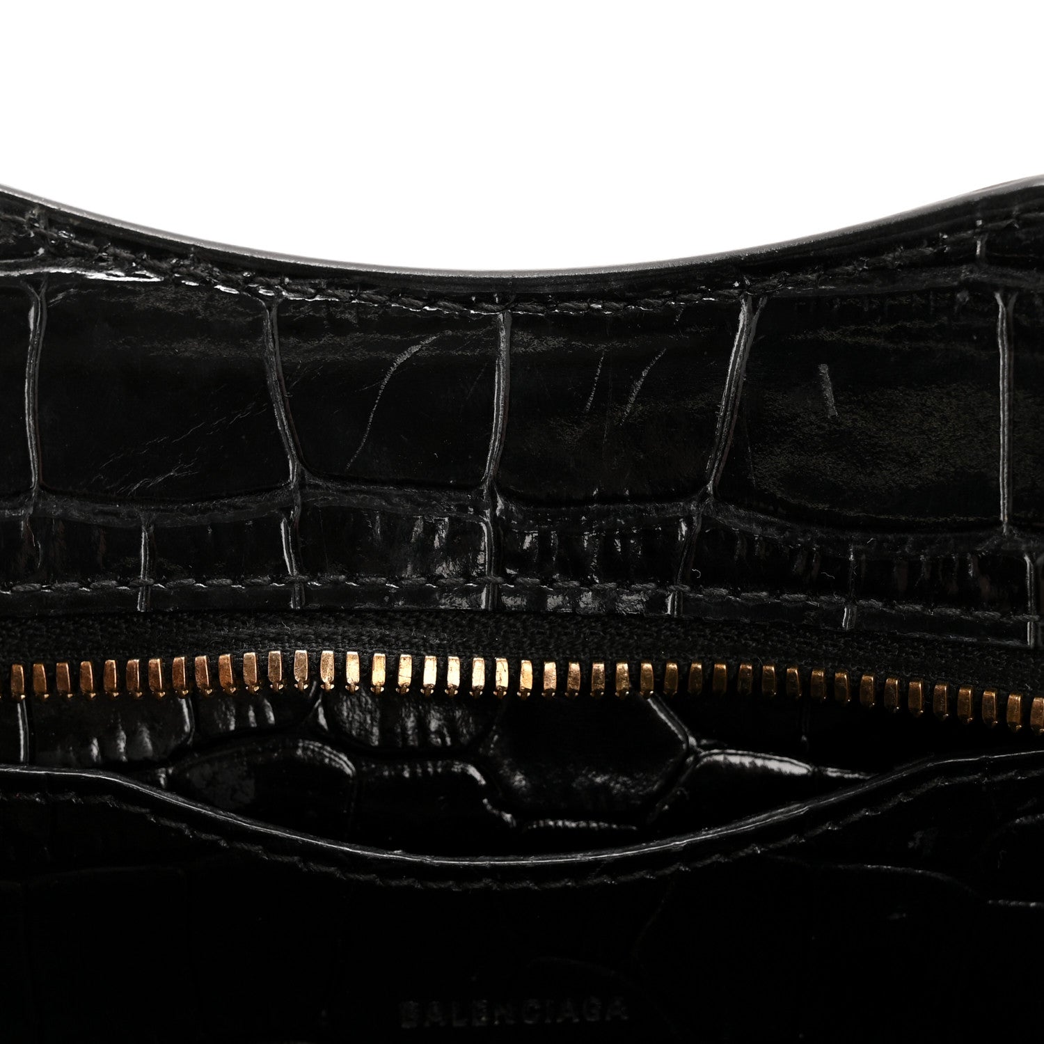 Shiny Supple Calfskin Crocodile Embossed Neo Classic Gold Hardware Mini City Black