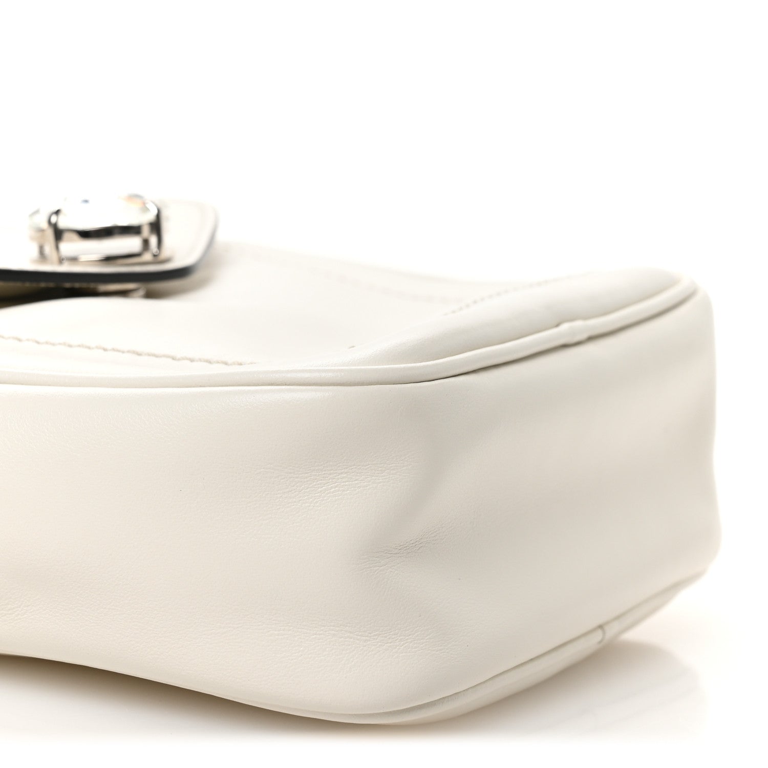 Vitello Soft Calfskin Crystal Embellished Solitaire Camera Bag White