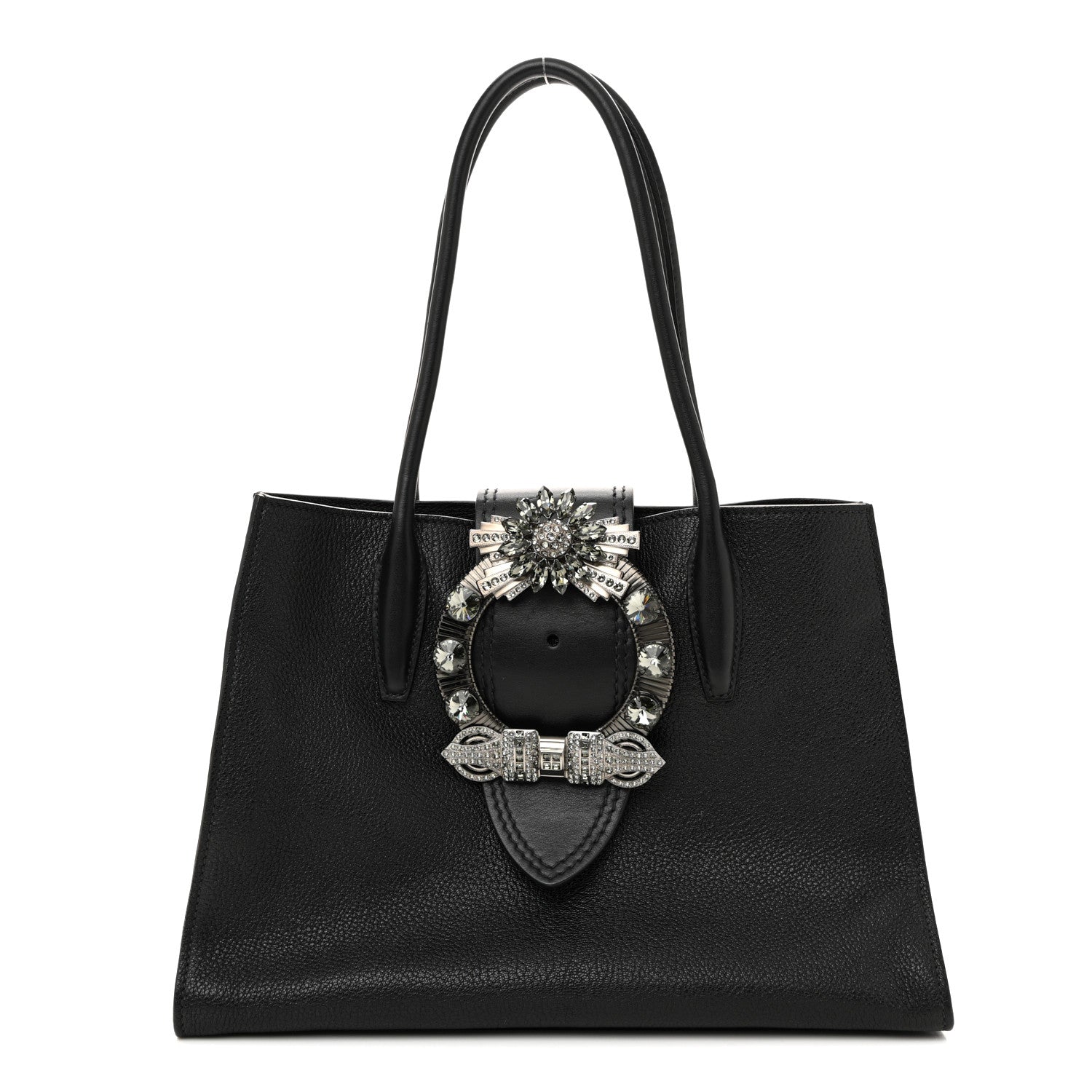 Goatskin Madras Soft Calf Crystal Embellished Tote Black