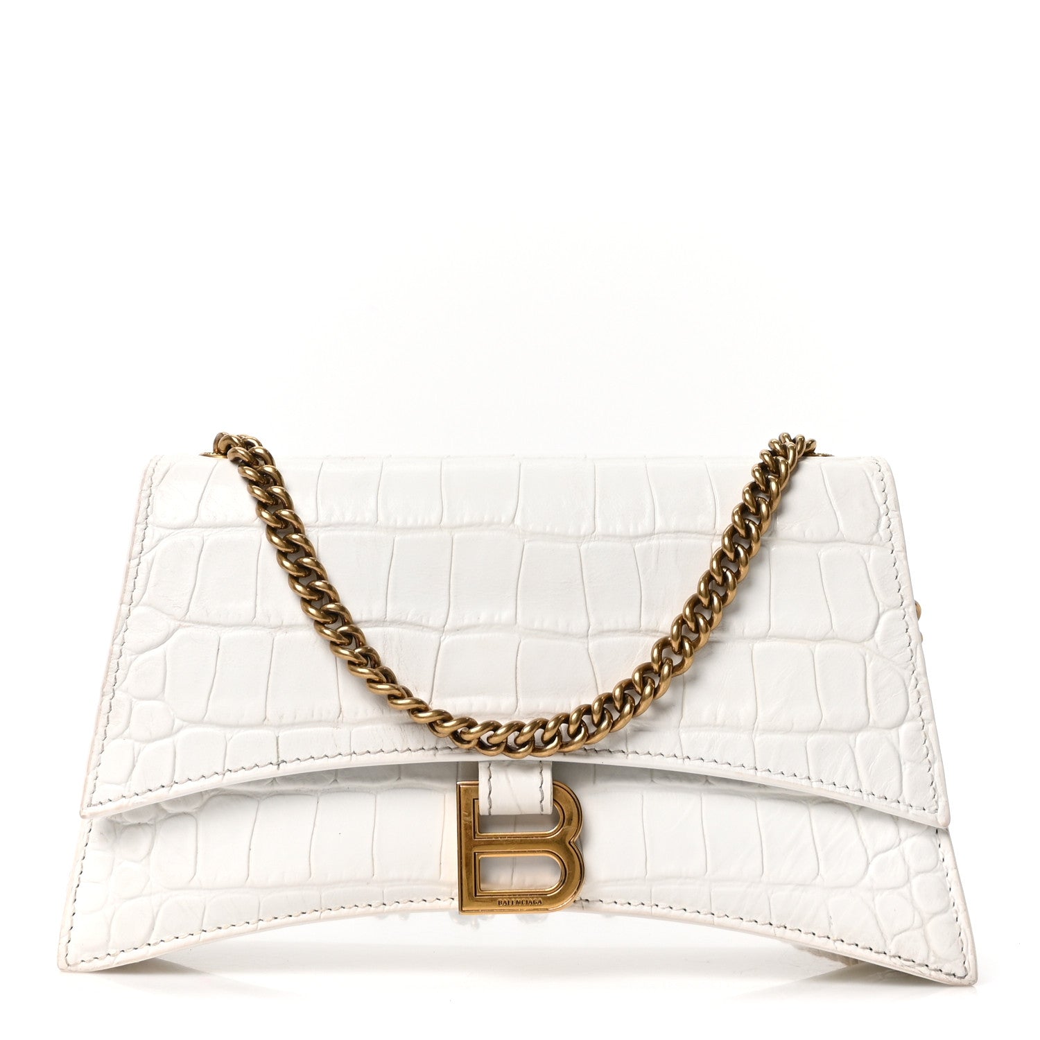 Calfskin Crocodile Small Crush Chain Bag White