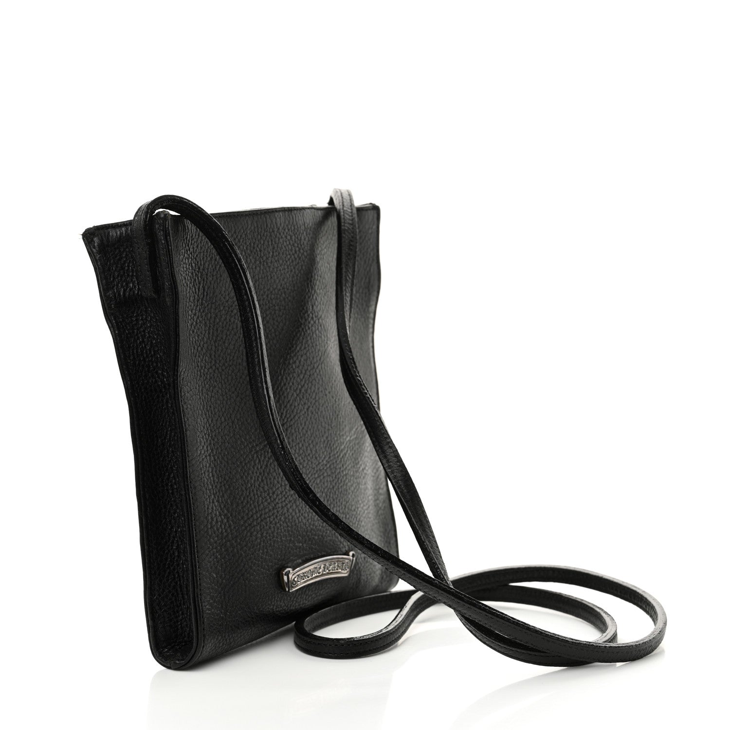 Grained Calfskin Fleur De Lis Square Pocket Crossbody Black