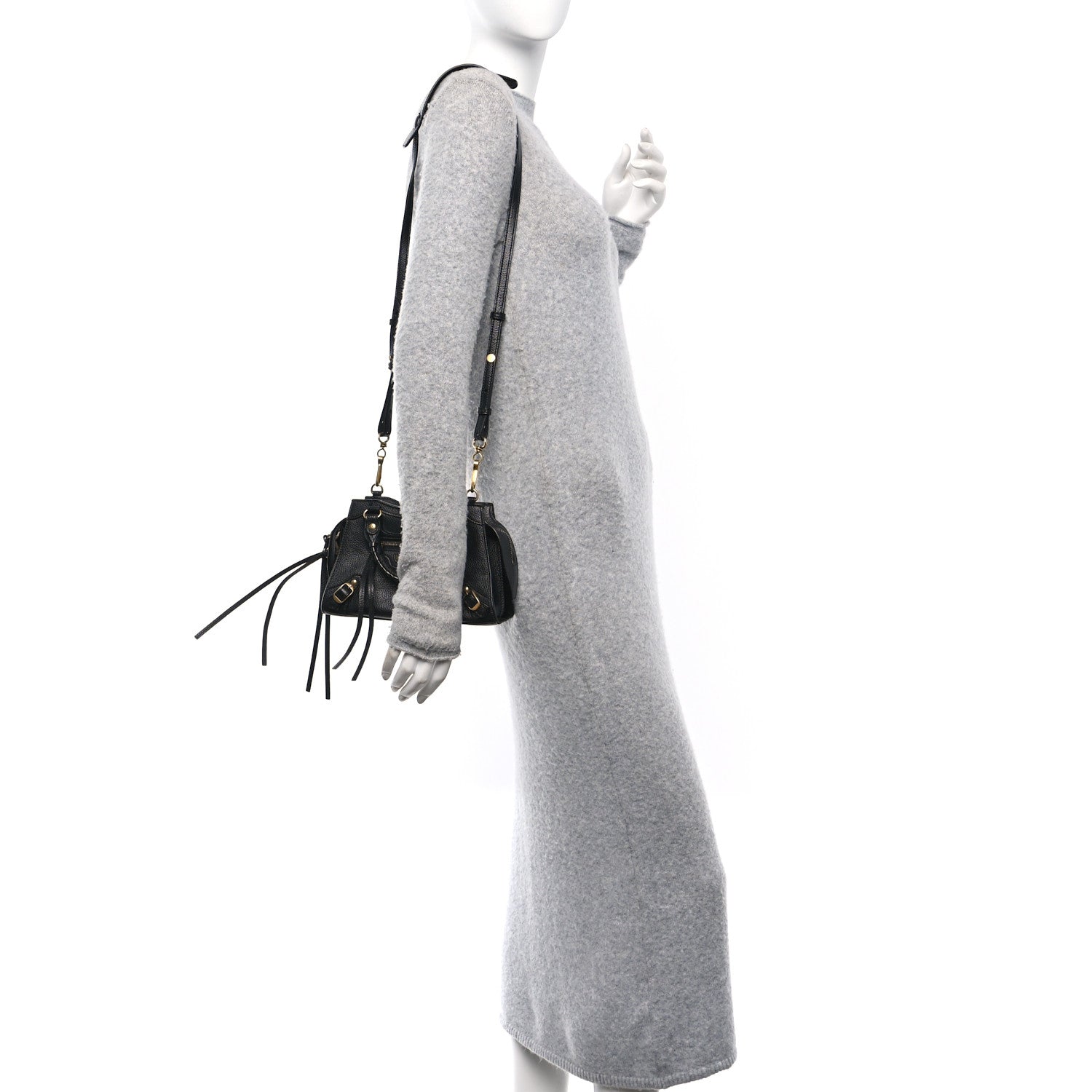 Grained Calfskin Neo Classic Gold Hardware Nano City Crossbody Black