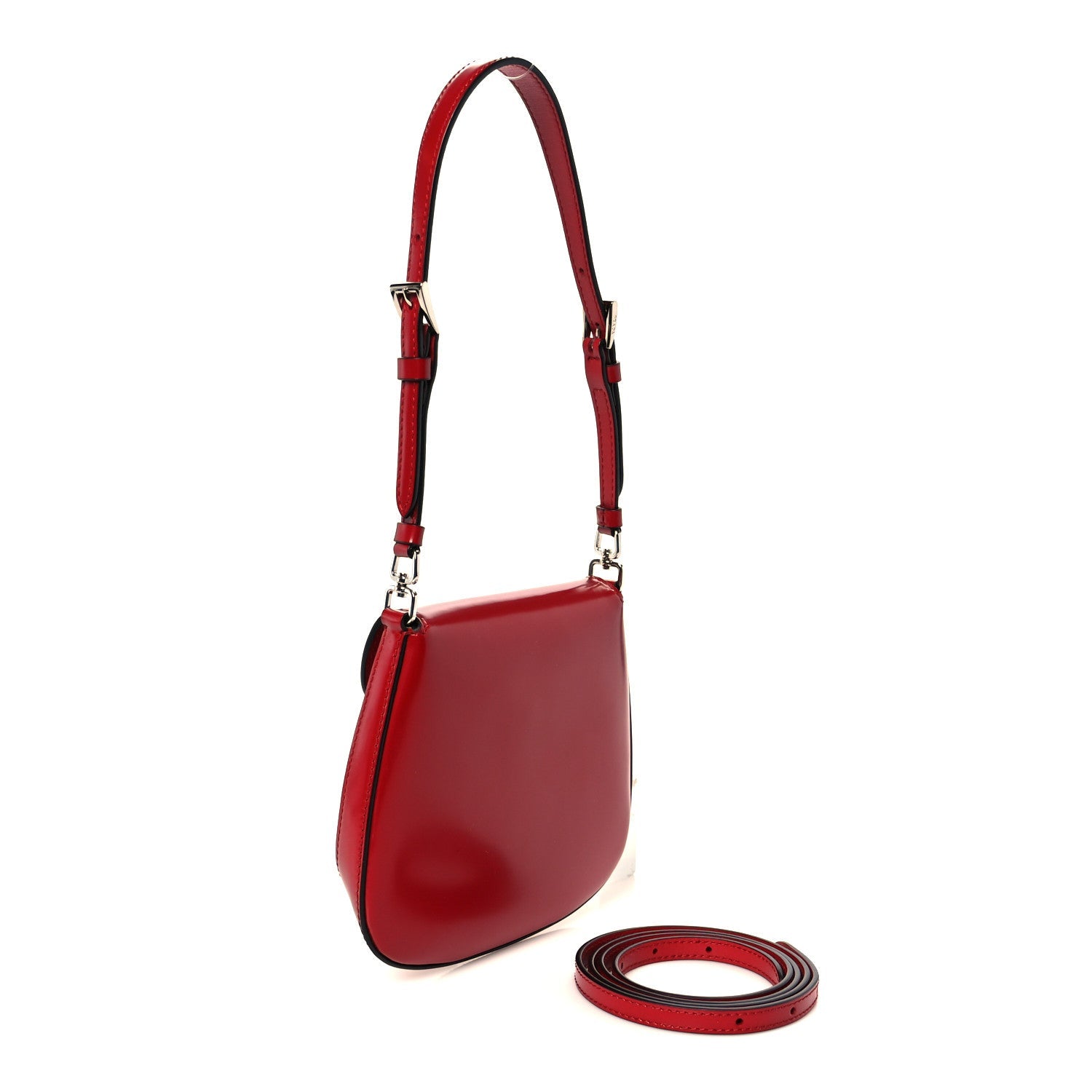 Spazzolato Mini Cleo Flap Adjustable Strap Shoulder Bag Scarlatto Black