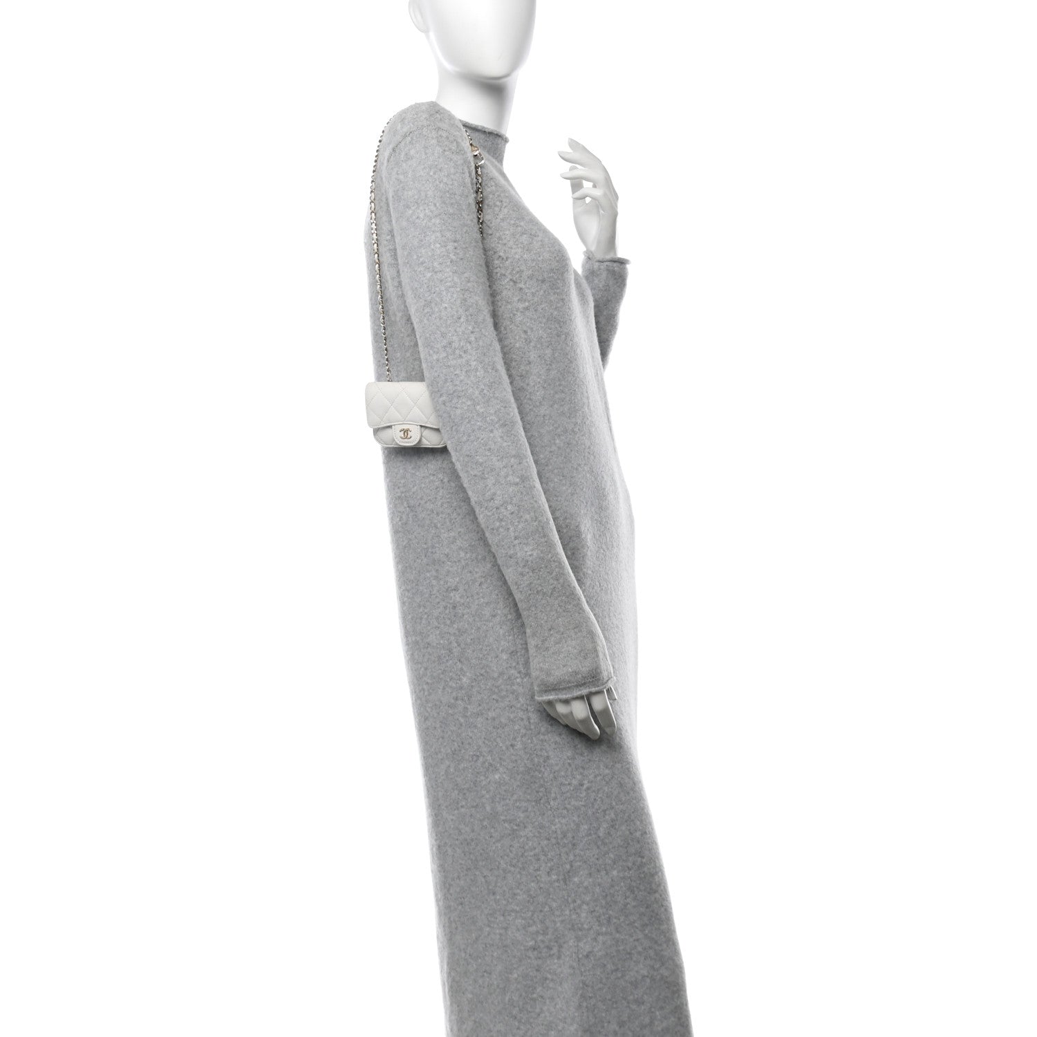 Caviar Quilted Mini Chain Belt Bag White