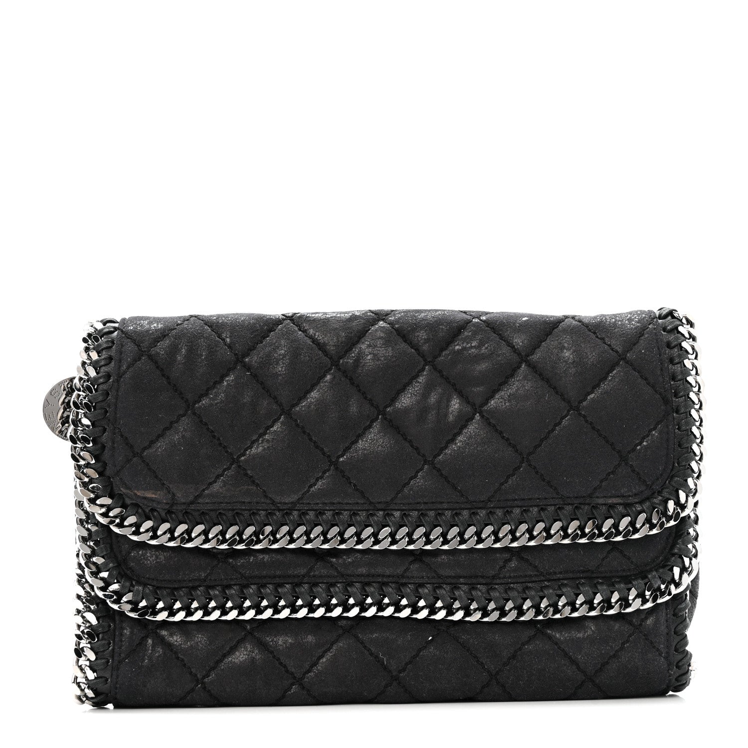 Shaggy Deer Quilted Falabella Fold Over Clutch Black