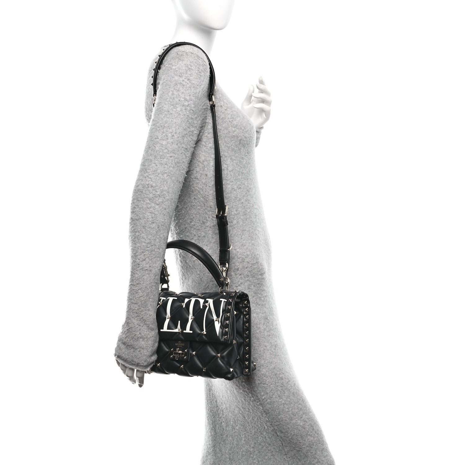 Lambskin VLTN Print Candystud Top Handle Bag Black