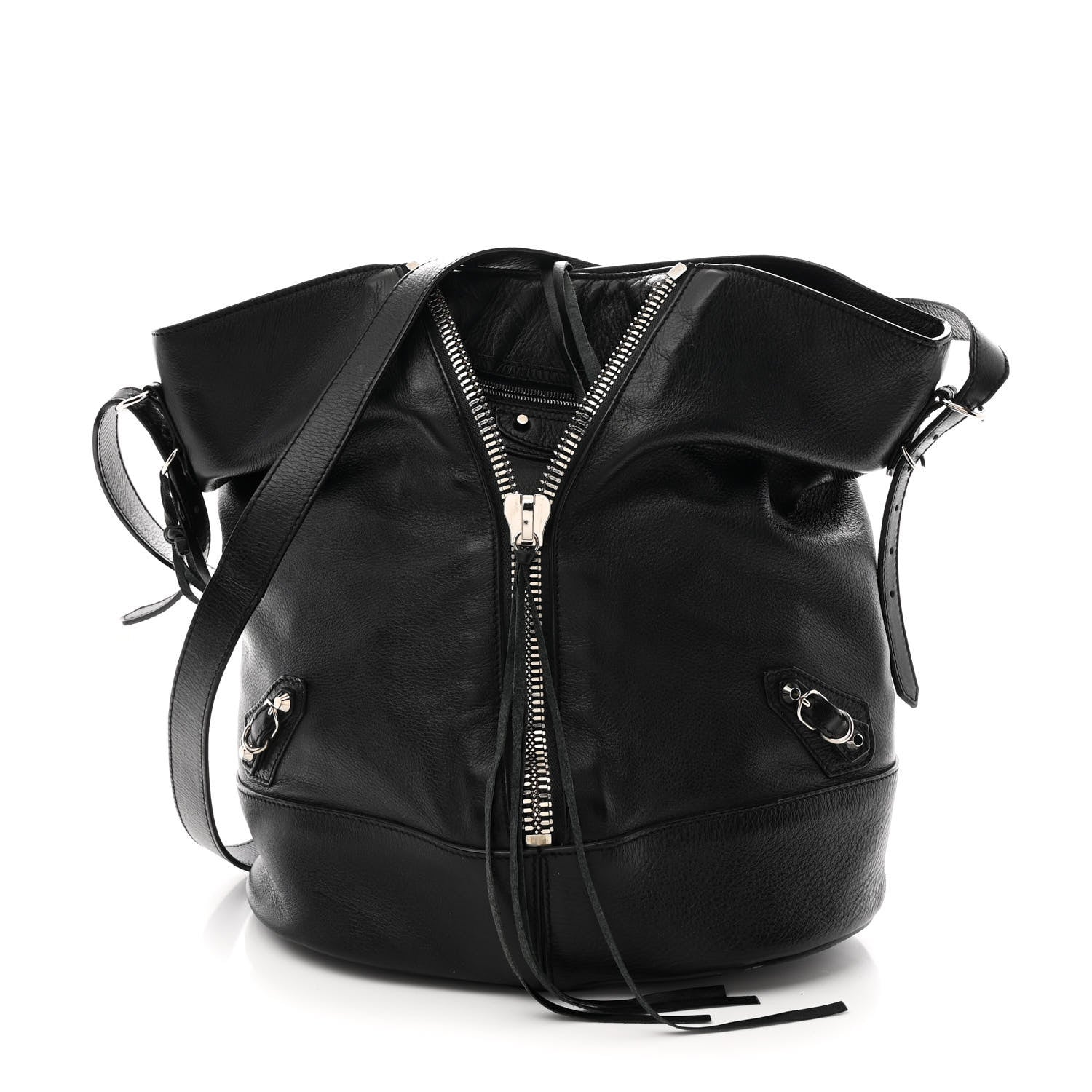 Veau Papier Classic Hardware Drop Bucket Bag Black