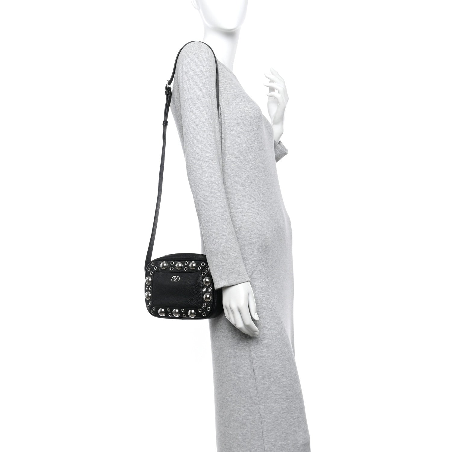 Grainy Calfskin Studded Nellcote Crossbody Bag Black