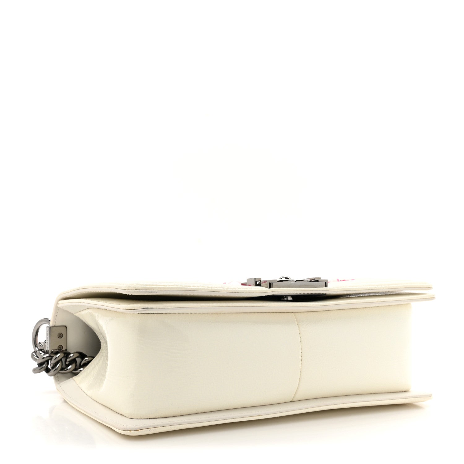 Patent Tweed Medium Boy Flap White