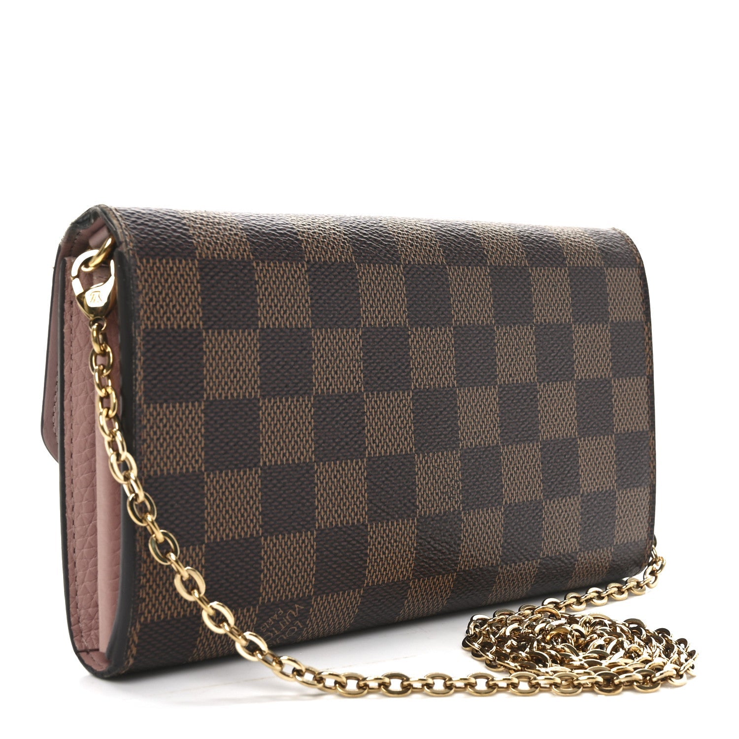 Damier Ebene Croisette Chain Wallet Rose Ballerine