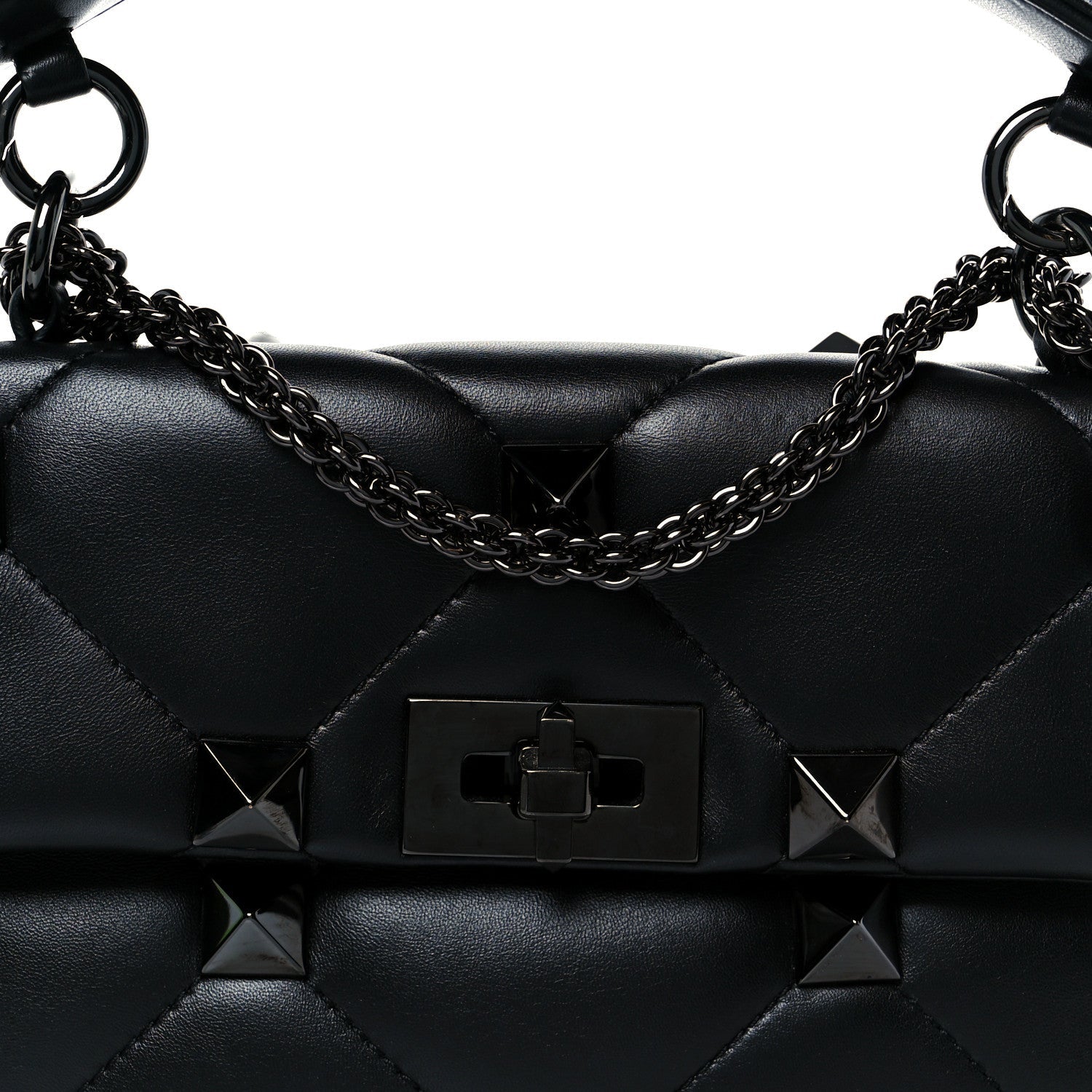 Nappa Monochrome Medium Roman Stud Shoulder Bag Black