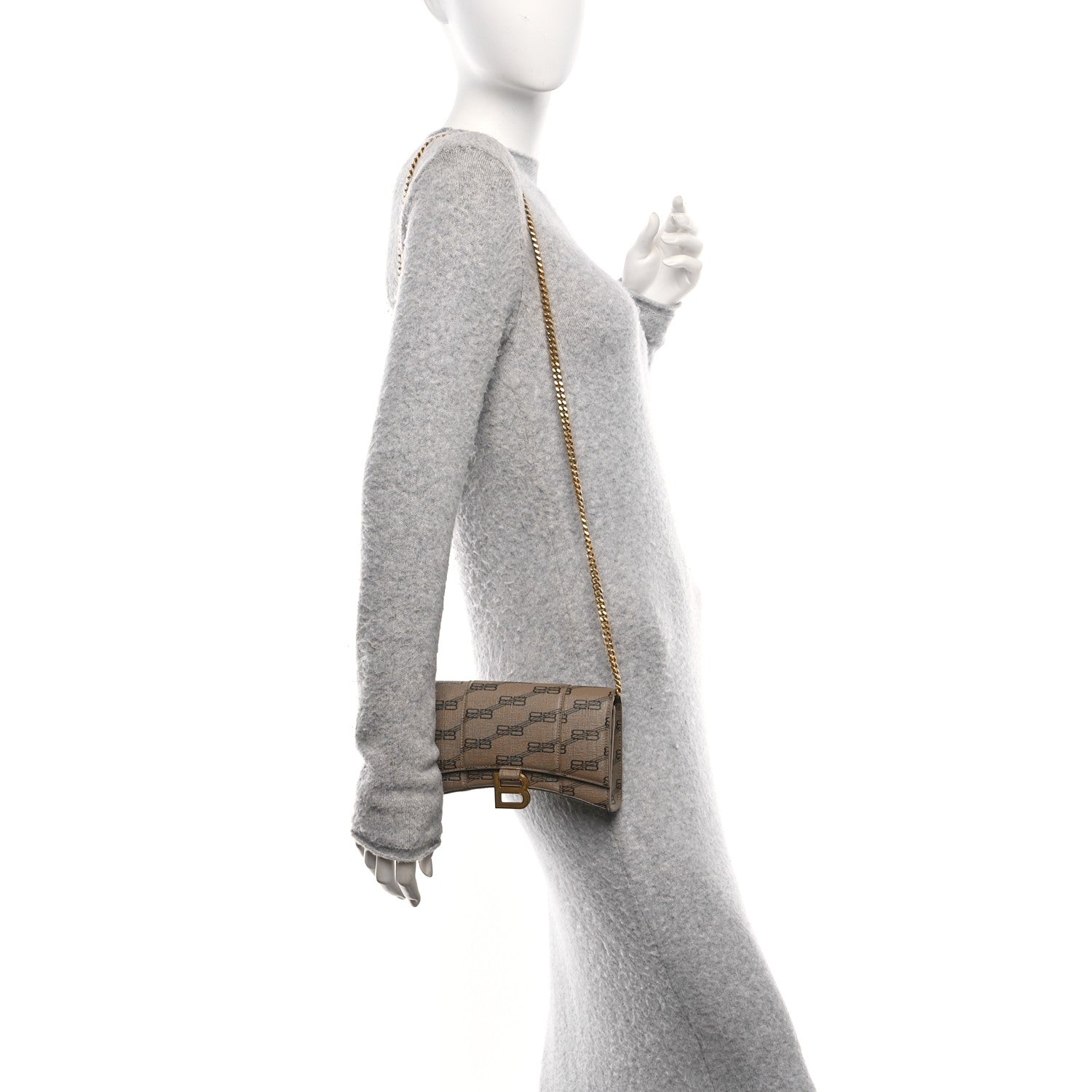 Coated Canvas BB Monogram Hourglass Chain Bag Beige Brown