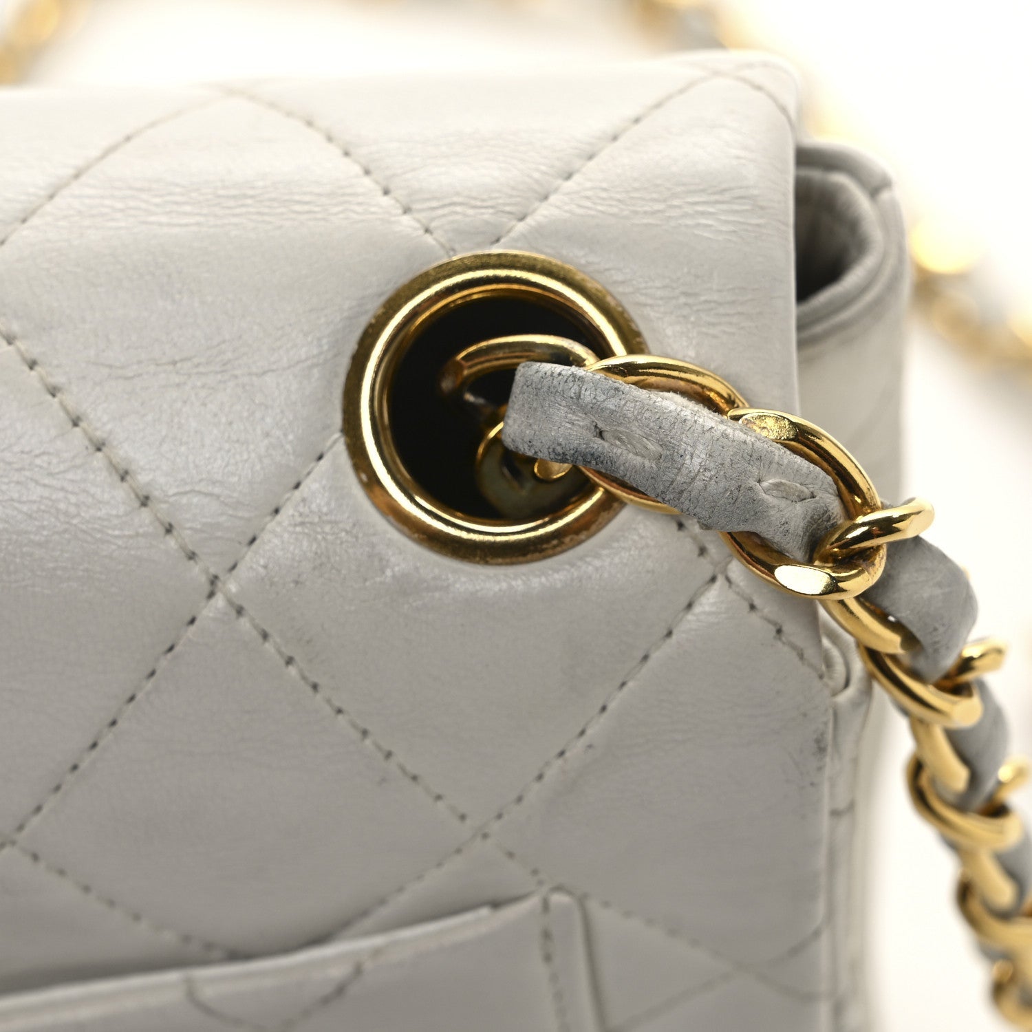 Lambskin Quilted Mini Square Flap White