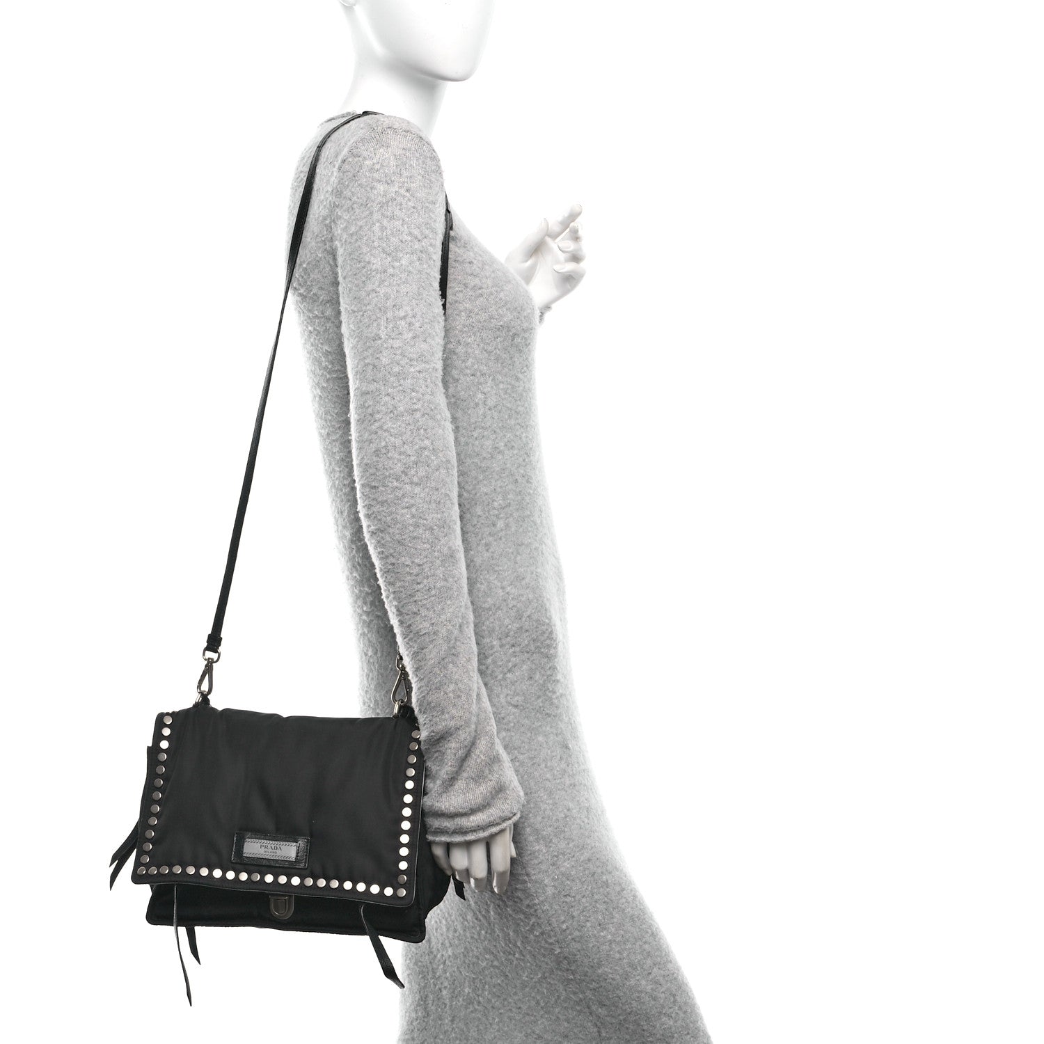 Tessuto Nylon Studded Etiquette Flap Black