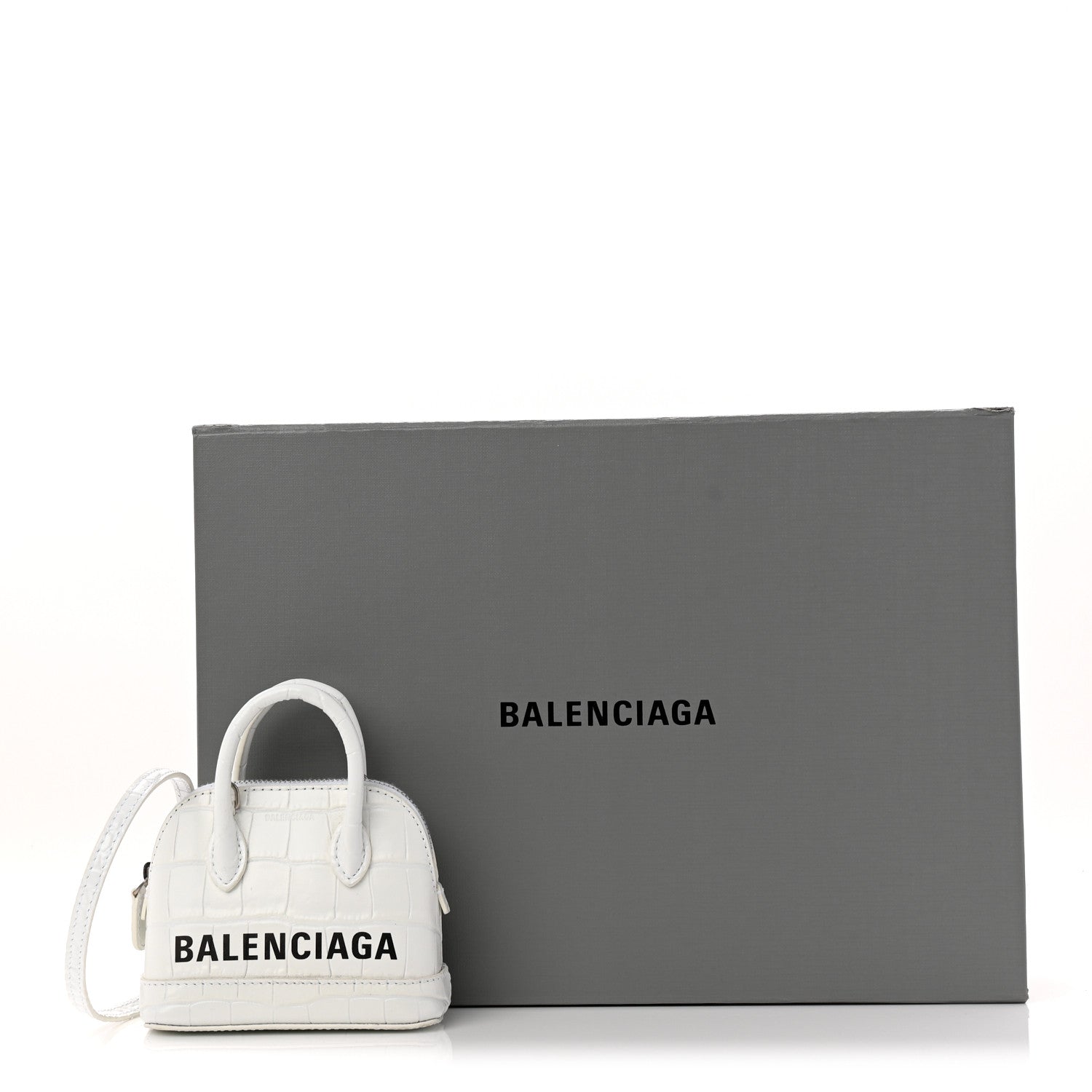 Calfskin Logo Crocodile Embossed Mini Ville Top Handle Bag White Black