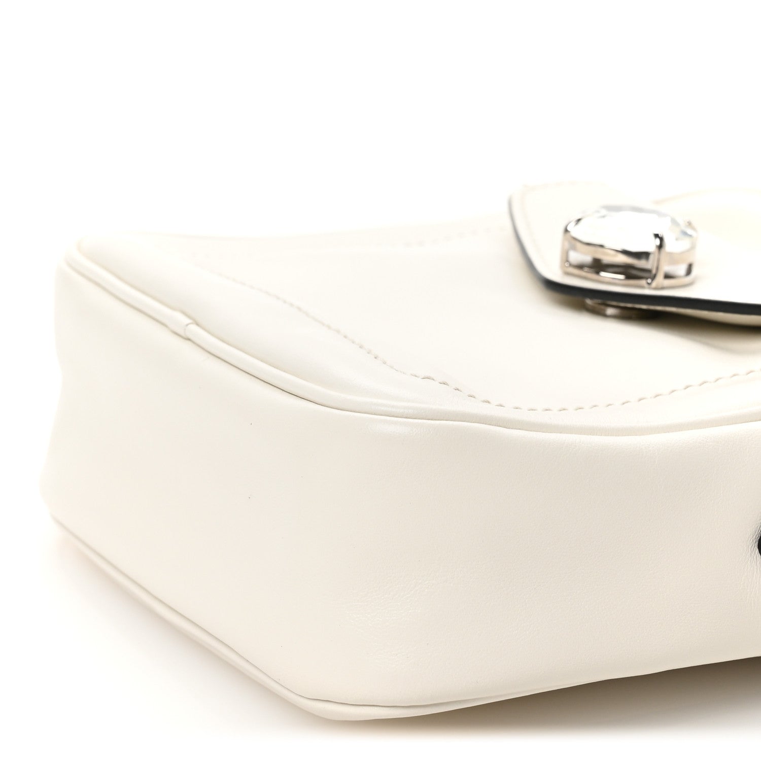 Vitello Soft Calfskin Crystal Embellished Solitaire Camera Bag White