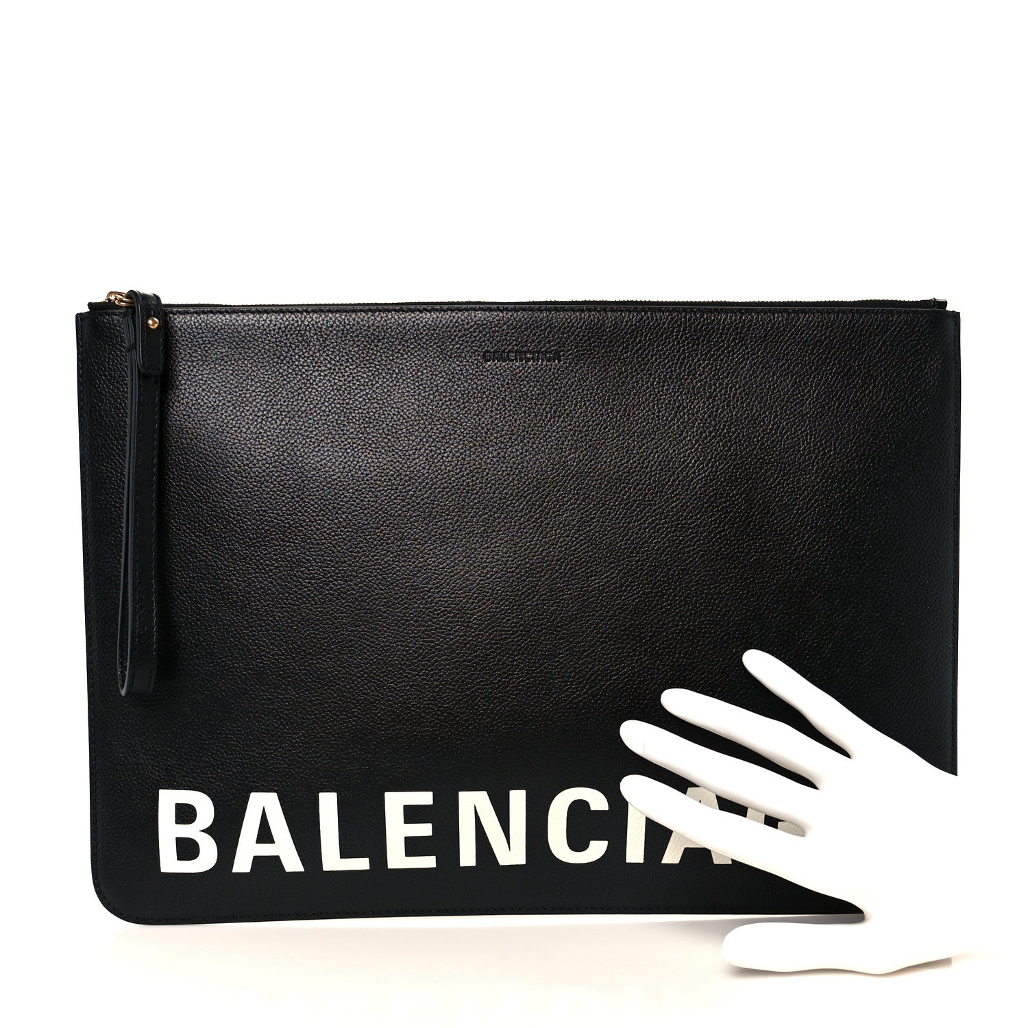 Calfskin Logo Large Cash Pouch With Handle Black White