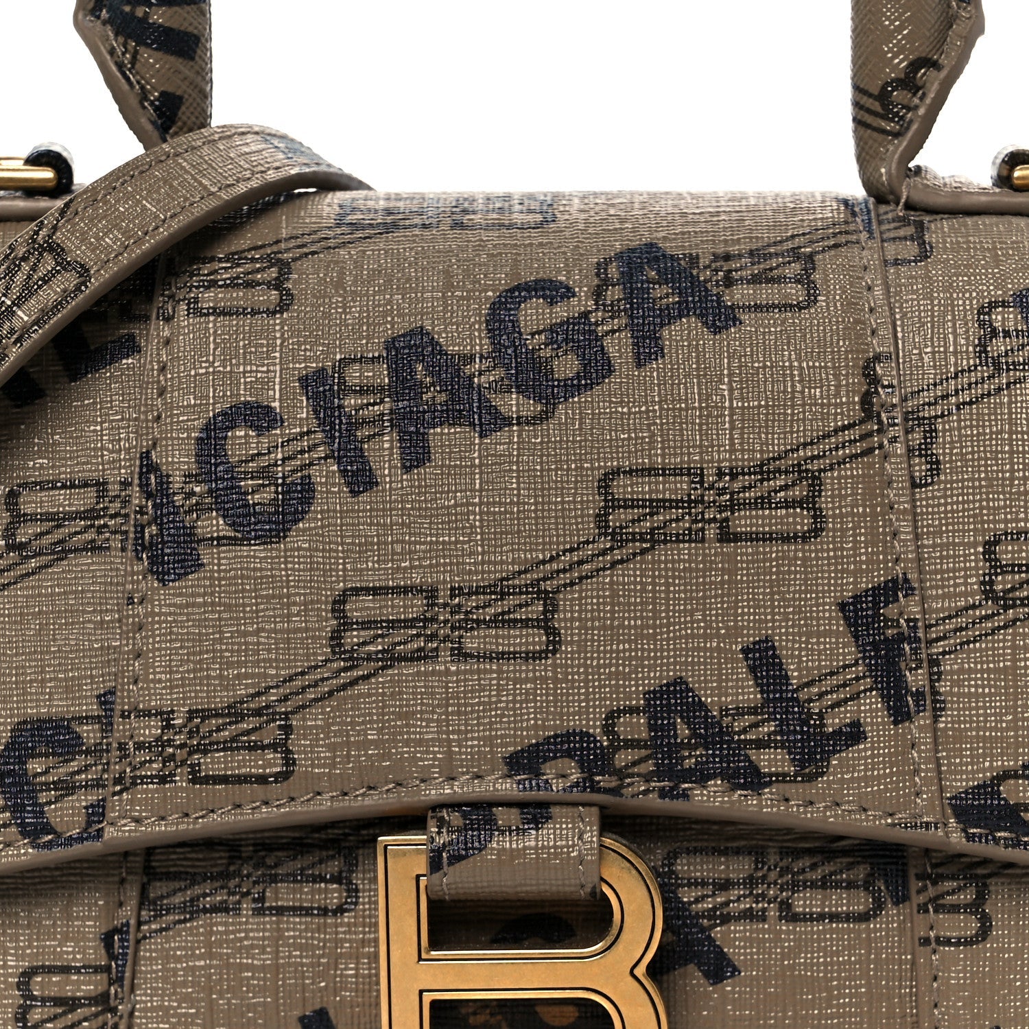 Coated Canvas BB Monogram Logo Print XS Hourglass Top Handle Bag Beige Brown Black