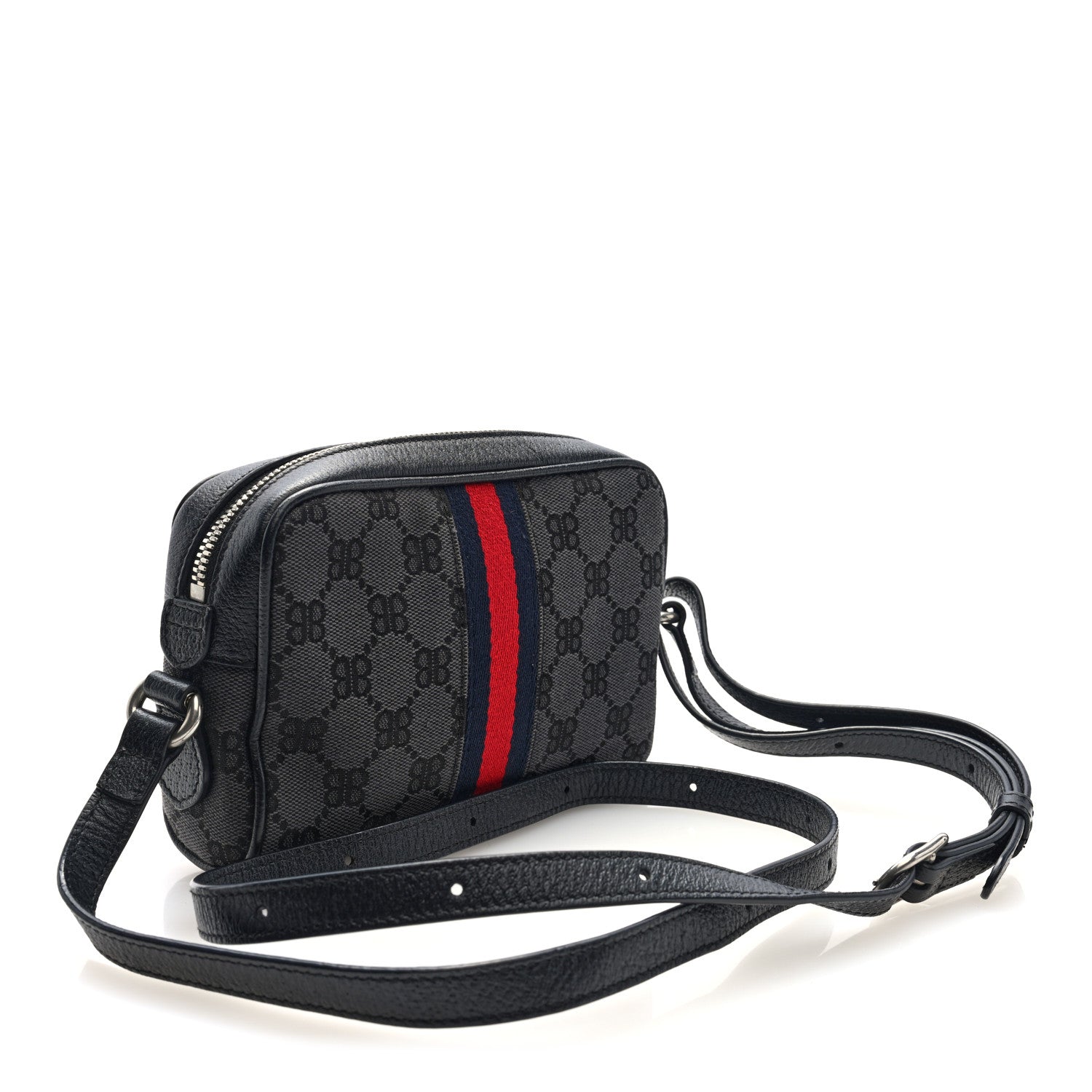 X BALENCIAGA BB Monogram Web Mini Ophidia Shoulder Bag Black