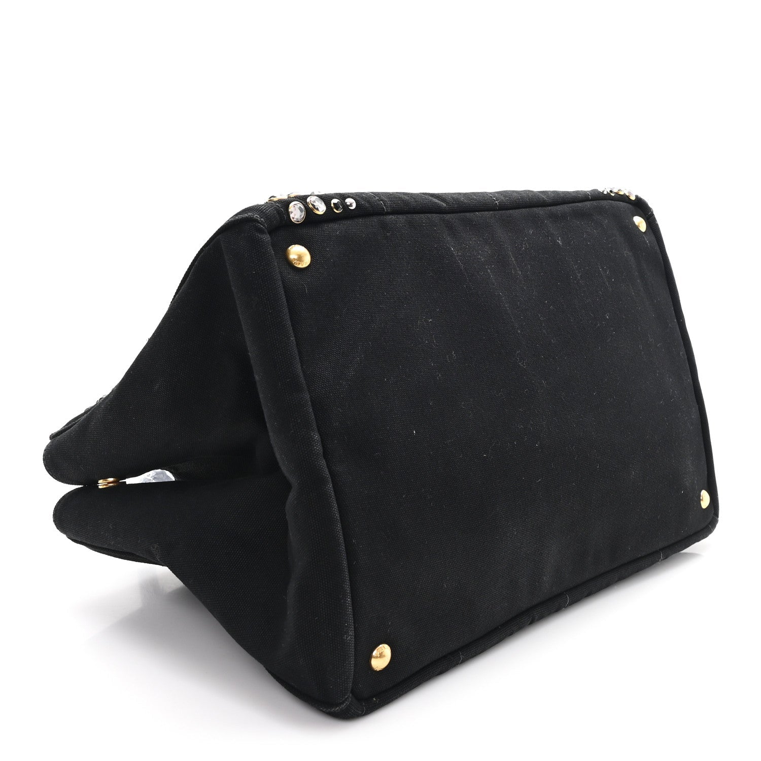 Denim Crystal Studded Canapa Tote Black