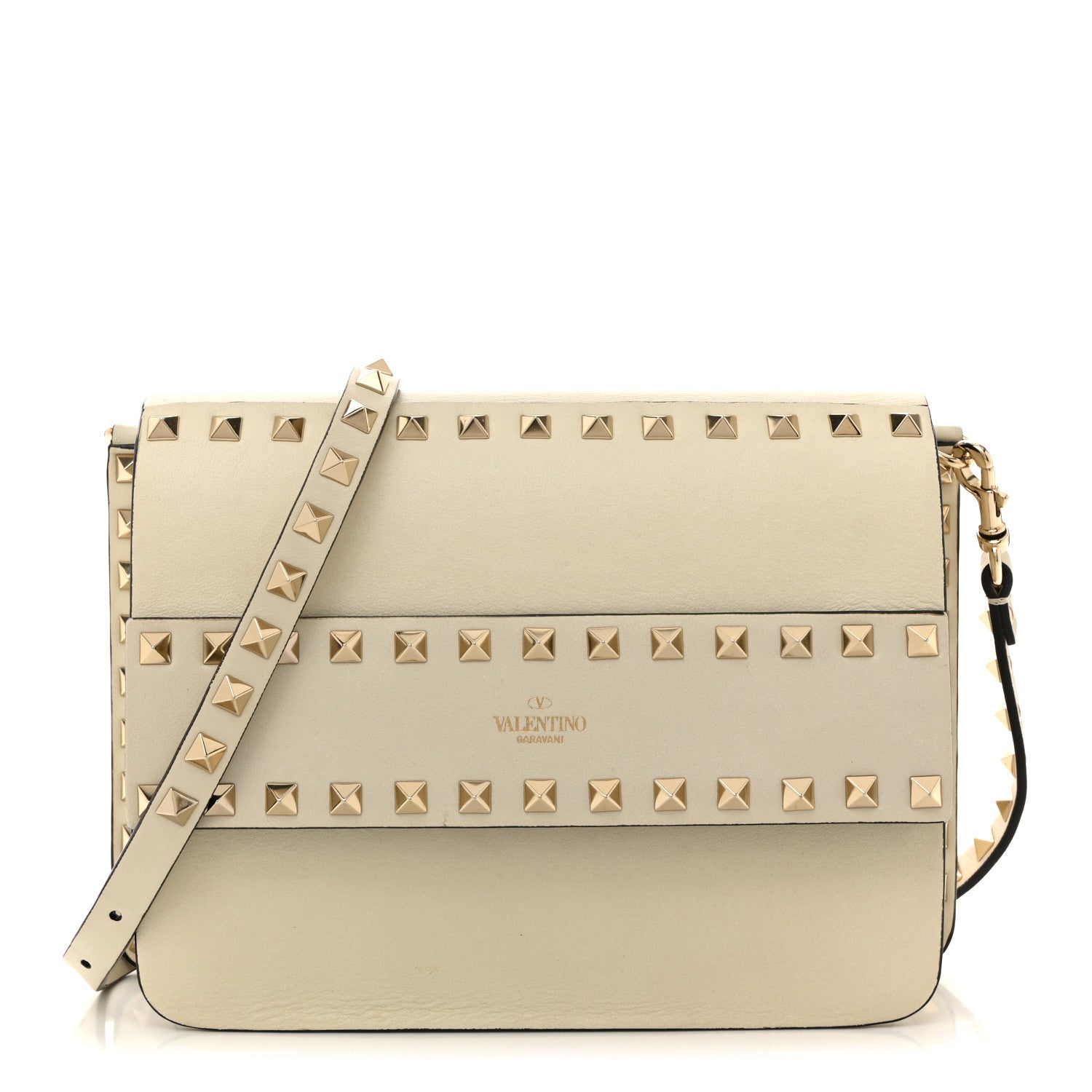 Vitello Small Rockstud Flap Crossbody Bag Light Ivory