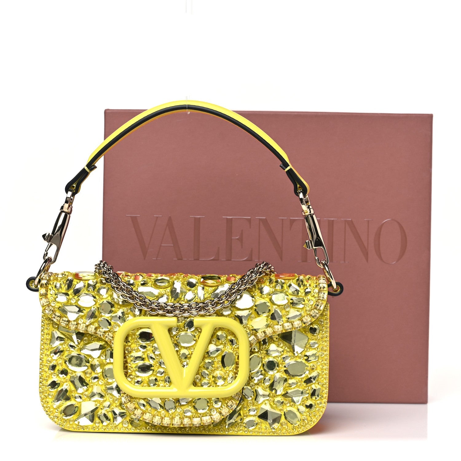 Crystal Nappa Enamel Vlogo Small Loco Shoulder Bag Lemon Cedar